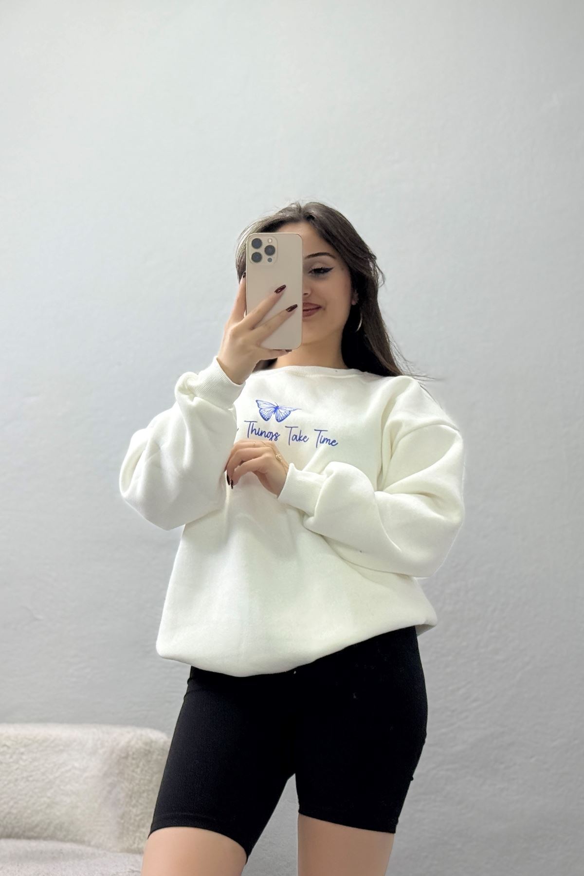 3 İplik Şardonlu Baskılı Sweat Ekrusaks - 42611.1878.