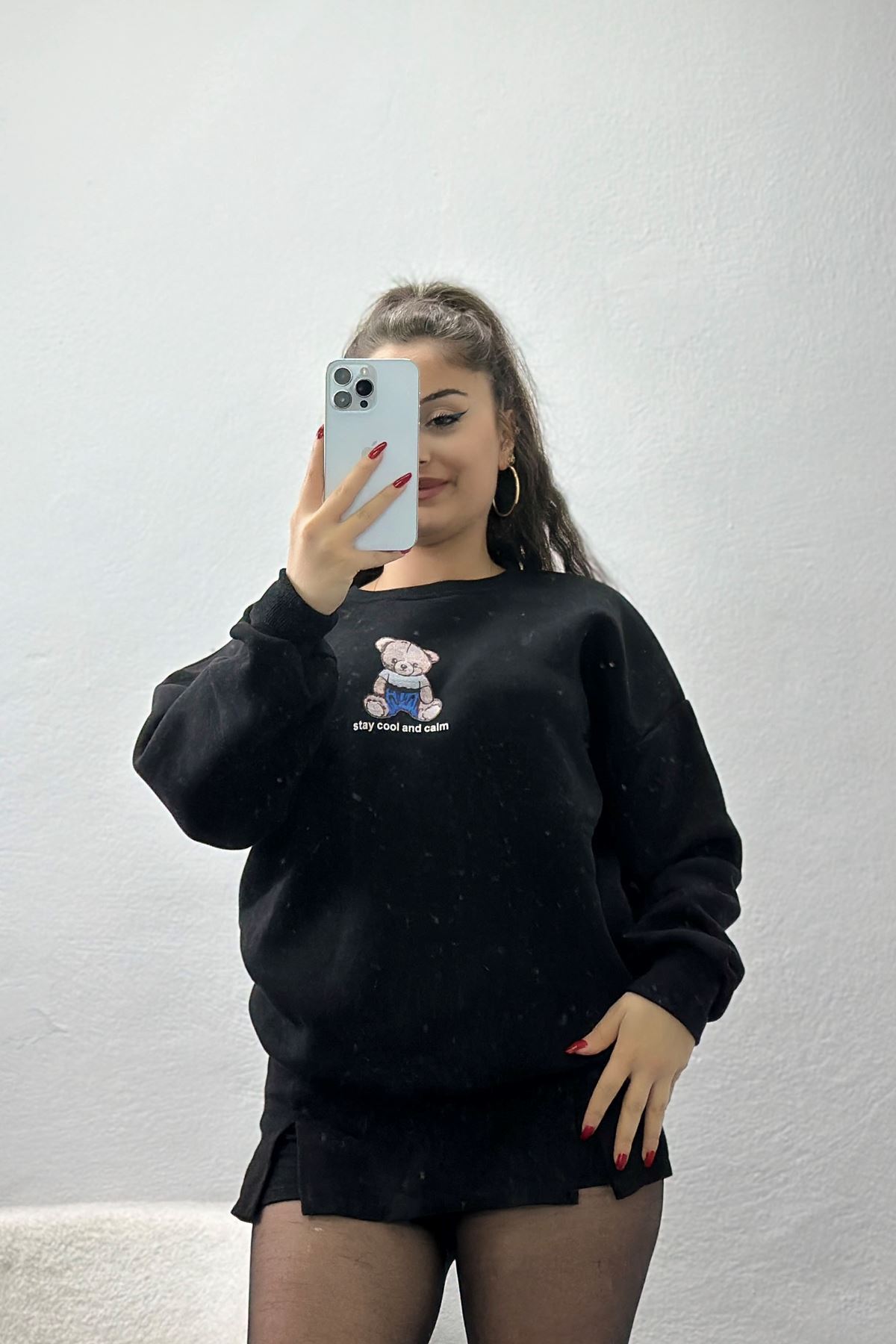 3 İplik Bisiklet Yaka Sweat Siyah - 42237.1878.