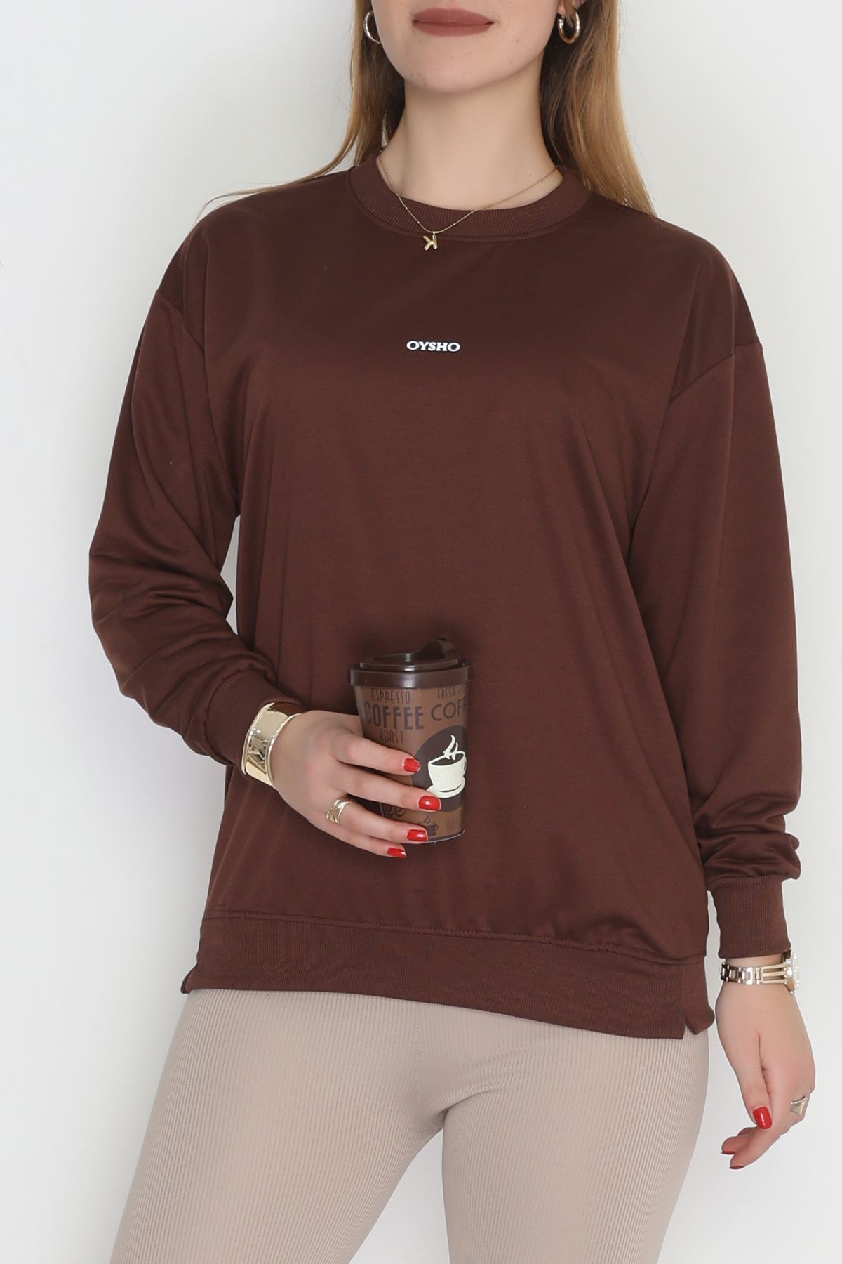 Baskılı 2 İplik Sweat Kahve - 20789.1878.