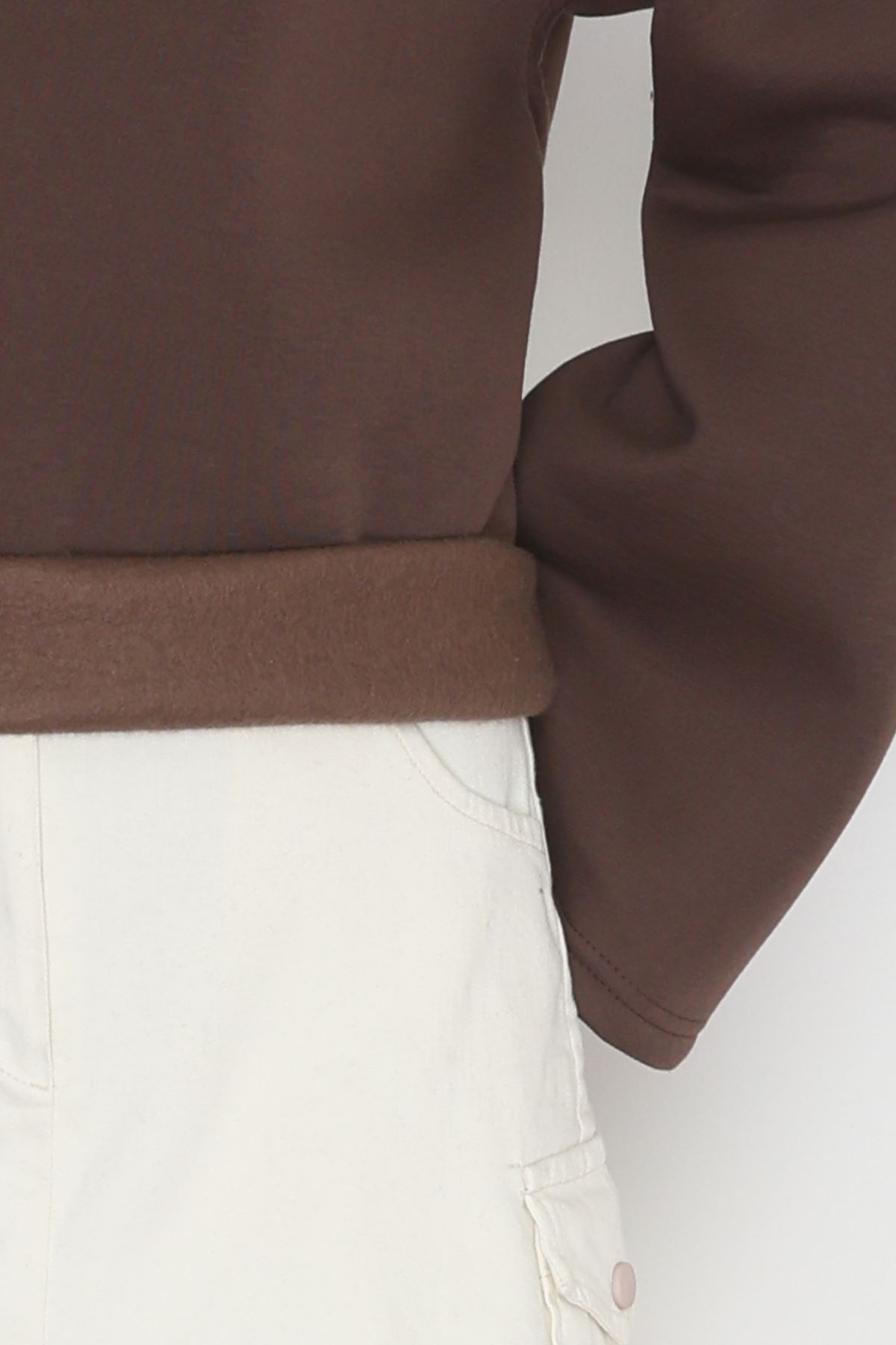 3 İplik Şardonlu İspanyol Kol Sweat Kahve - 42606.1878.