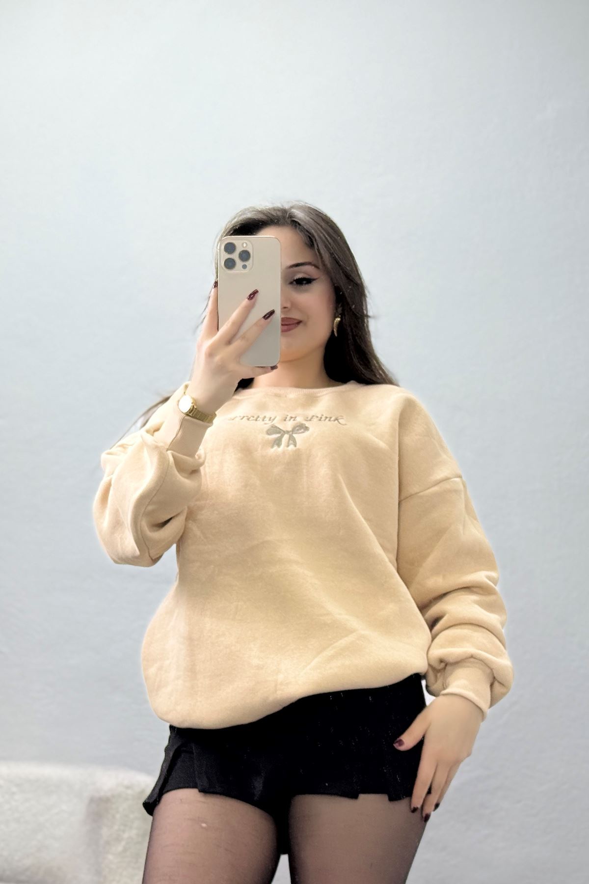 3 İplik Bisiklet Yaka Sweat Bejkahve - 42242.1878.