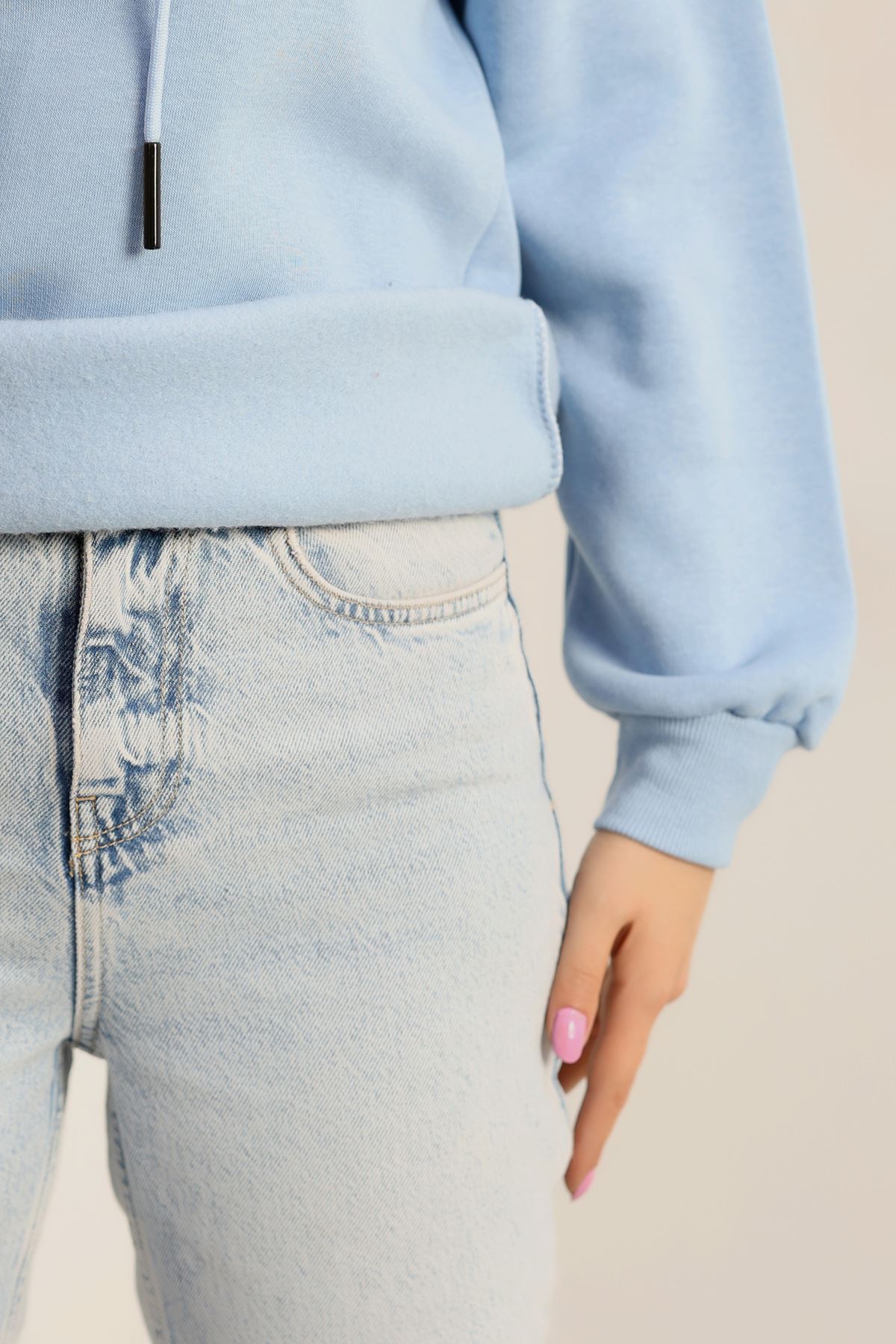 3 İplik Kapşonlu Nakışlı Sweat Bebemavipembe - 42231.1878.