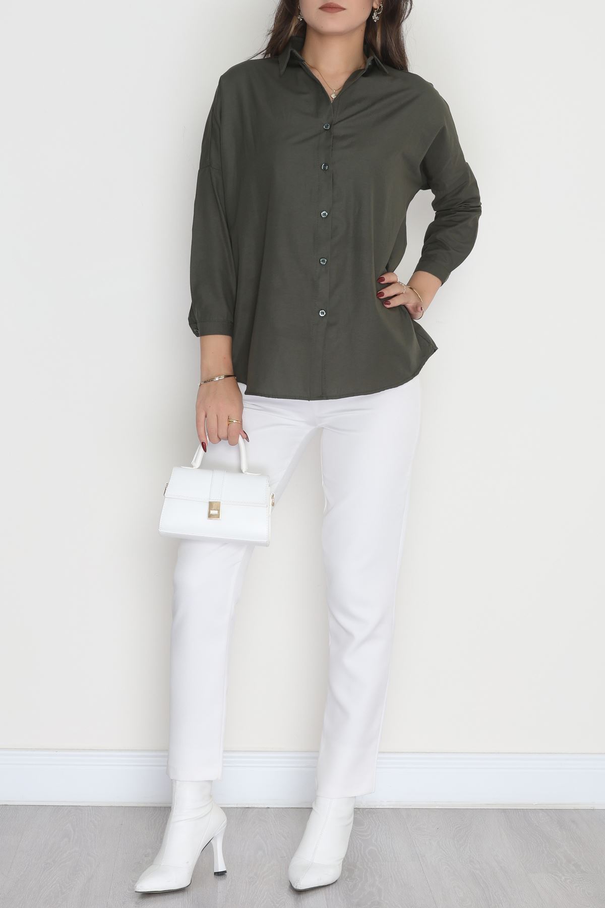 Terikoton Oversize Gömlek Haki - 30840.1949.