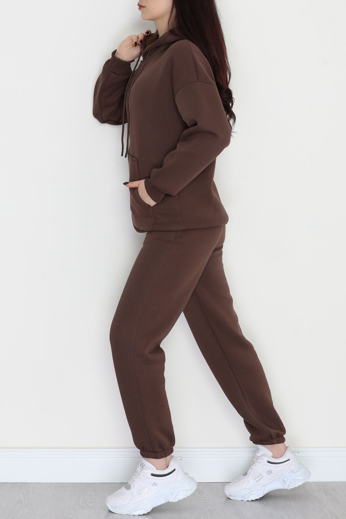 3 İplik Kapşonlu Eşofman Takımı Acıkahve - 20255.1878.