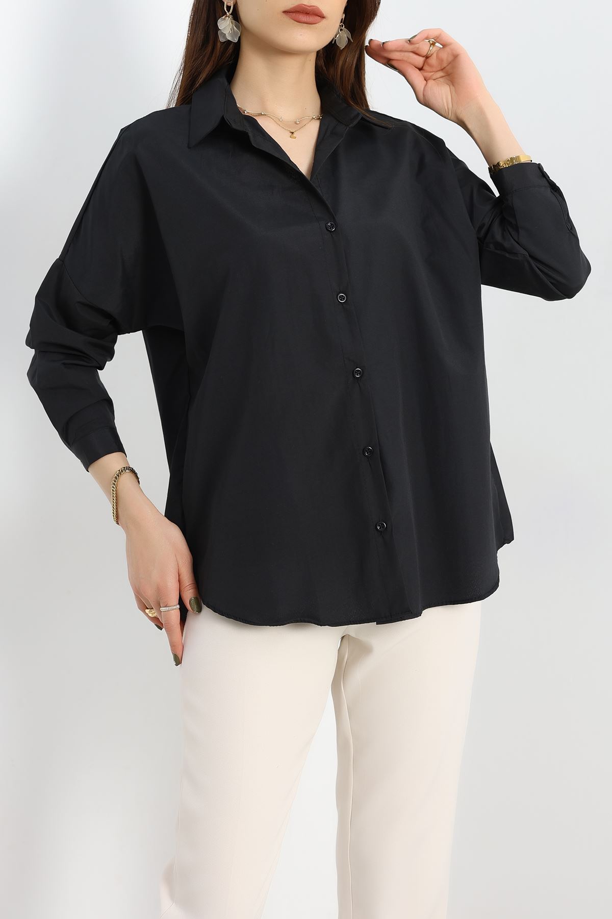 Terikoton Oversize Gömlek Siyah - 30840.1949.