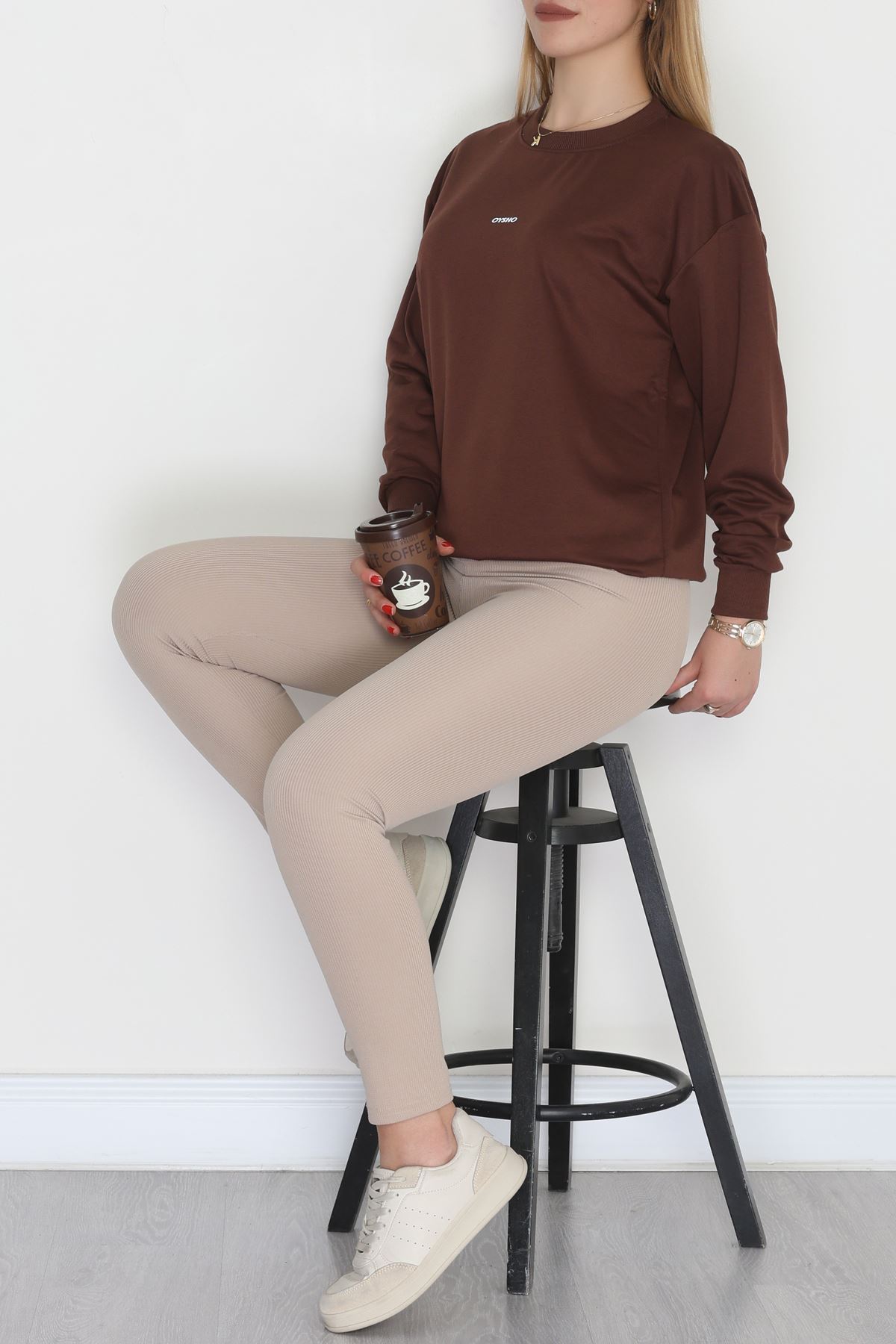 Baskılı 2 İplik Sweat Kahve - 20789.1878.