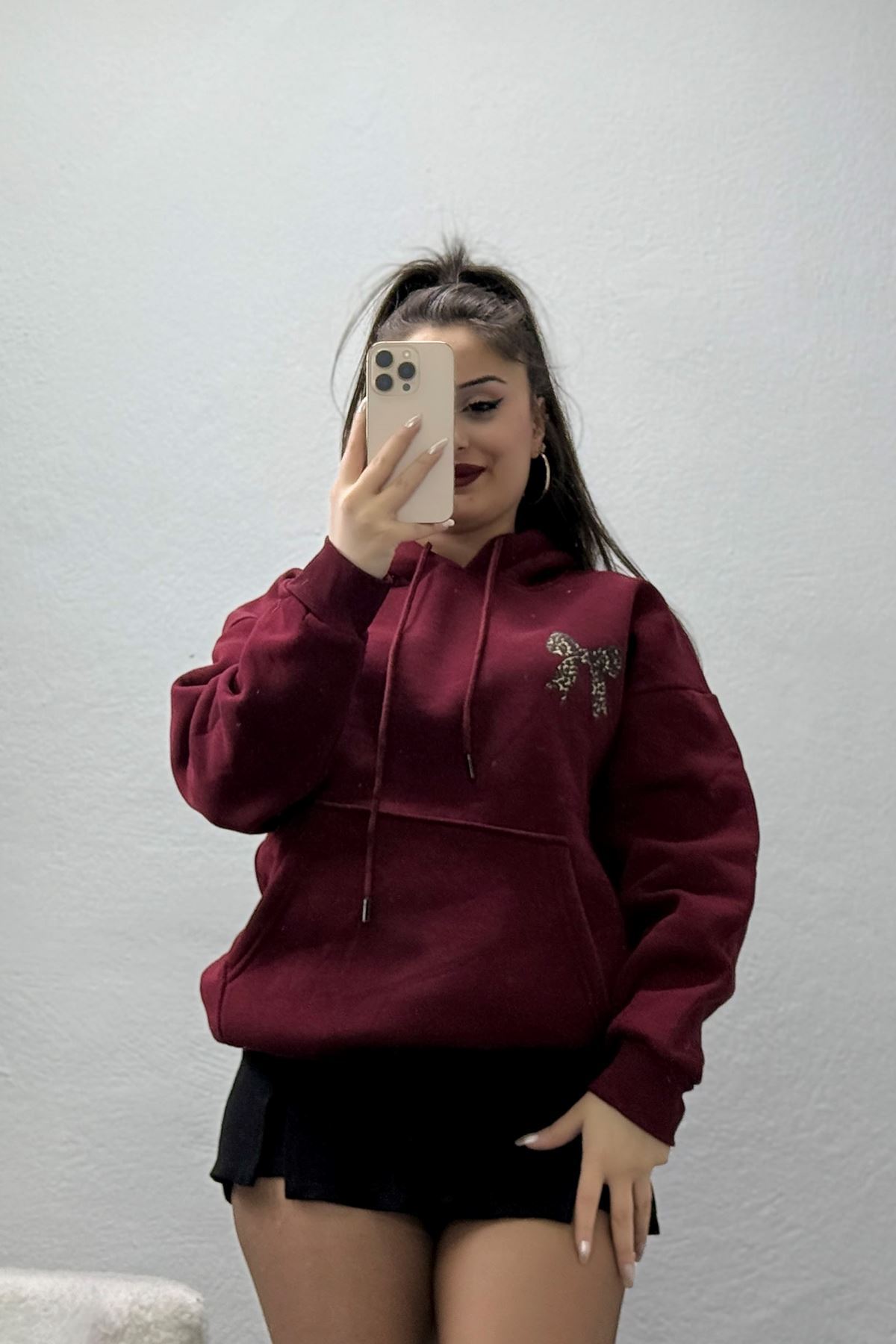 3 İplik Kanguru Cepli Kapşonlu Sweat Bordo - 42251.1878.