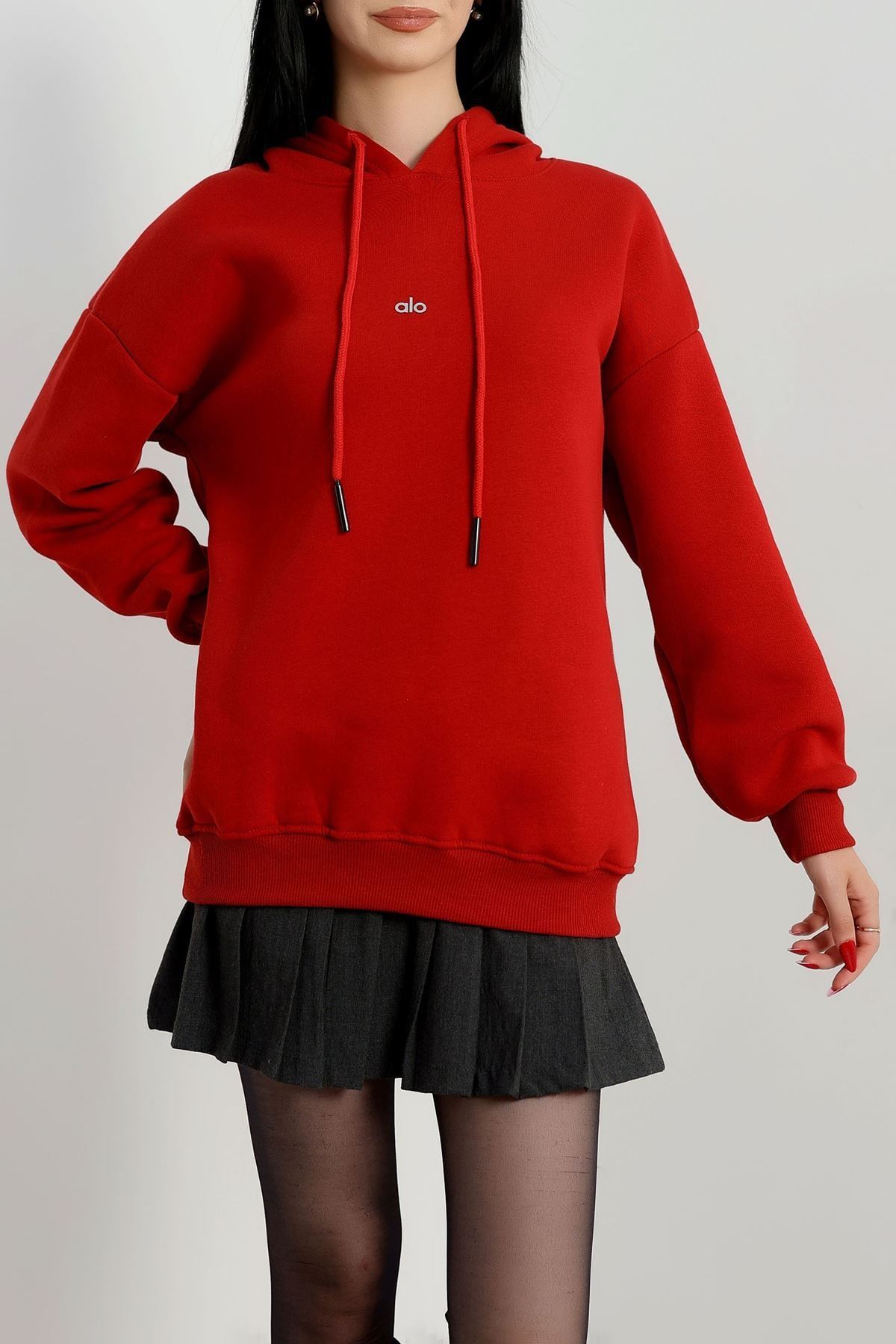 3 İplik Kapşonlu Baskılı Sweat Bordo - 42232.1878.