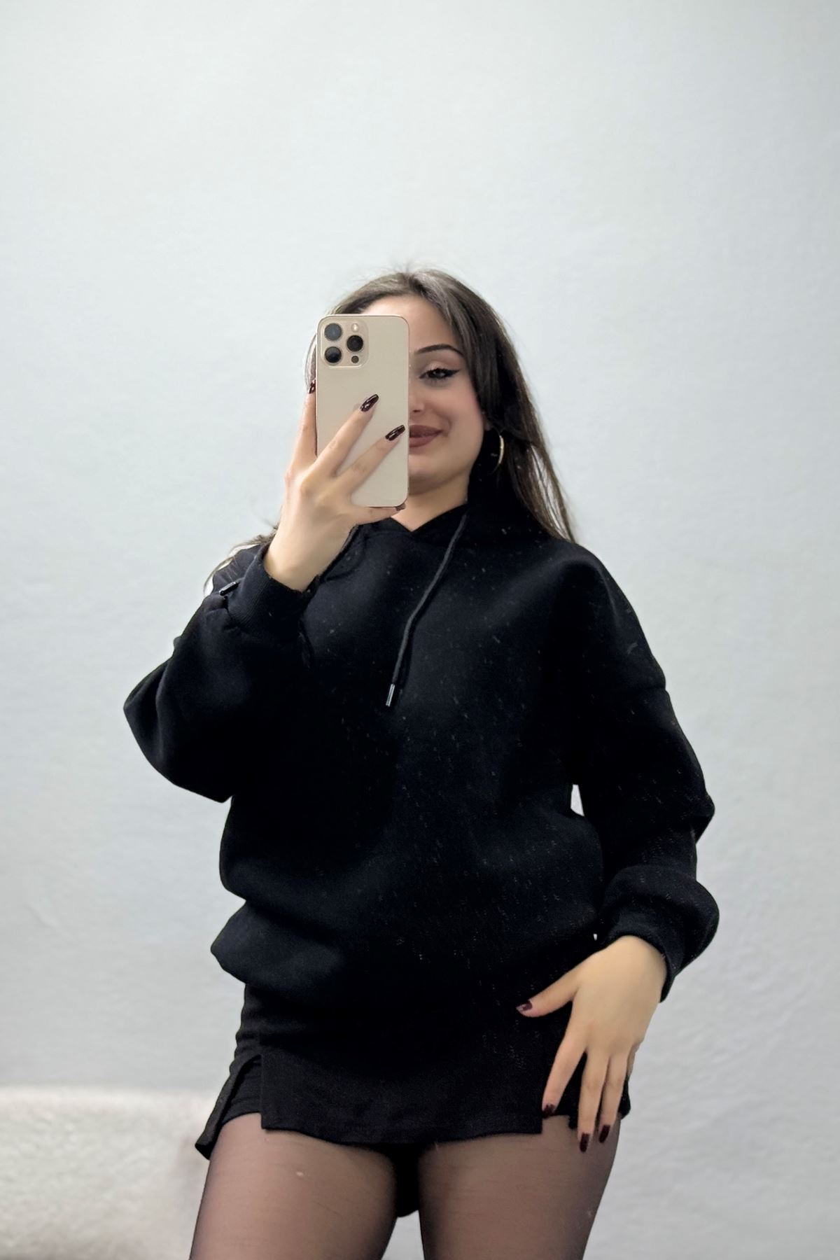 3 İplik Kapşonlu Sweat Siyah - 20074.1878.