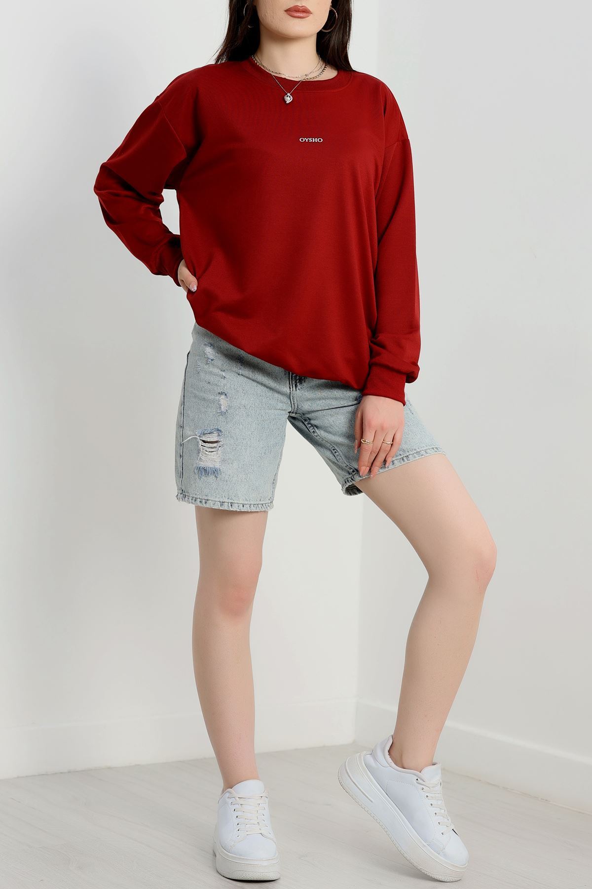 Baskılı 2 İplik Sweat Bordo - 20789.1878.