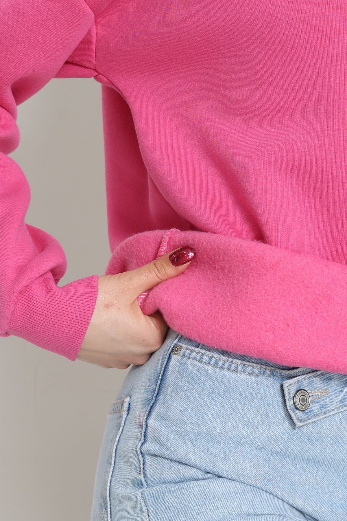 3 İplik Bisiklet Yaka Sweat Fuşya - 42242.1878.