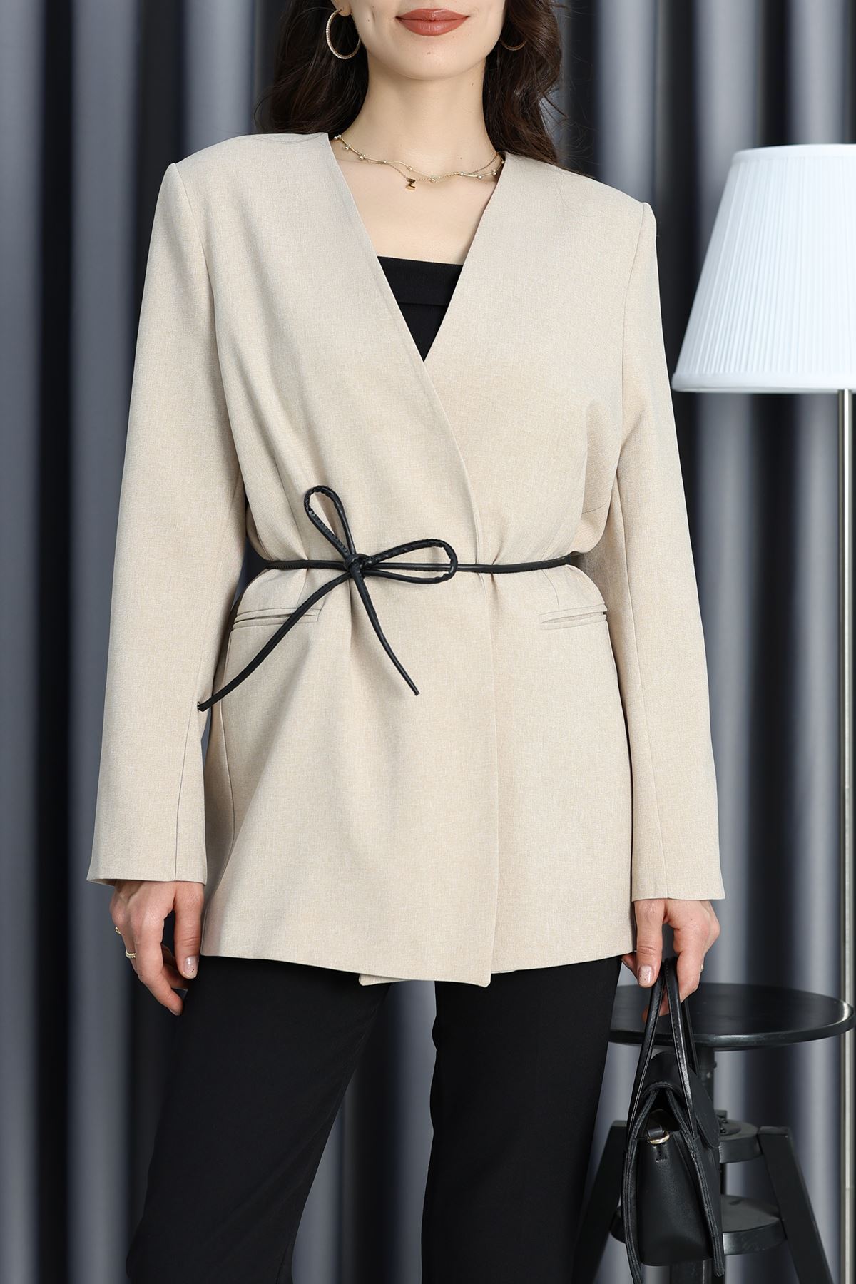 Efruza Marka Bağlamalı Poliviskon Ceket Taş - 70106.1991.