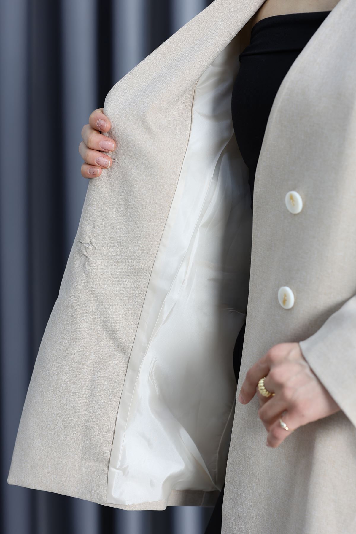 Efruza Marka Bağlamalı Poliviskon Ceket Taş - 70106.1991.