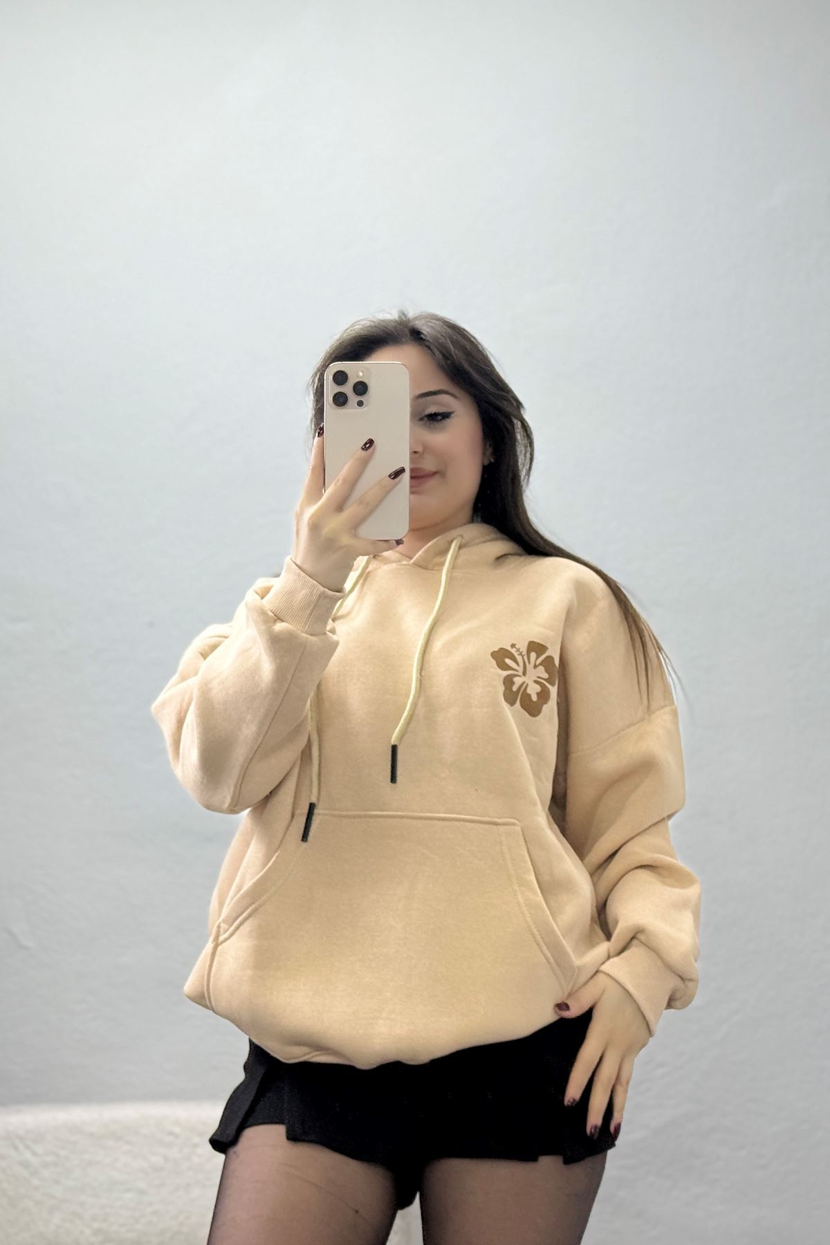 3 İplik Kanguru Cepli Kapşonlu Sweat Bejkahve - 42247.1878.