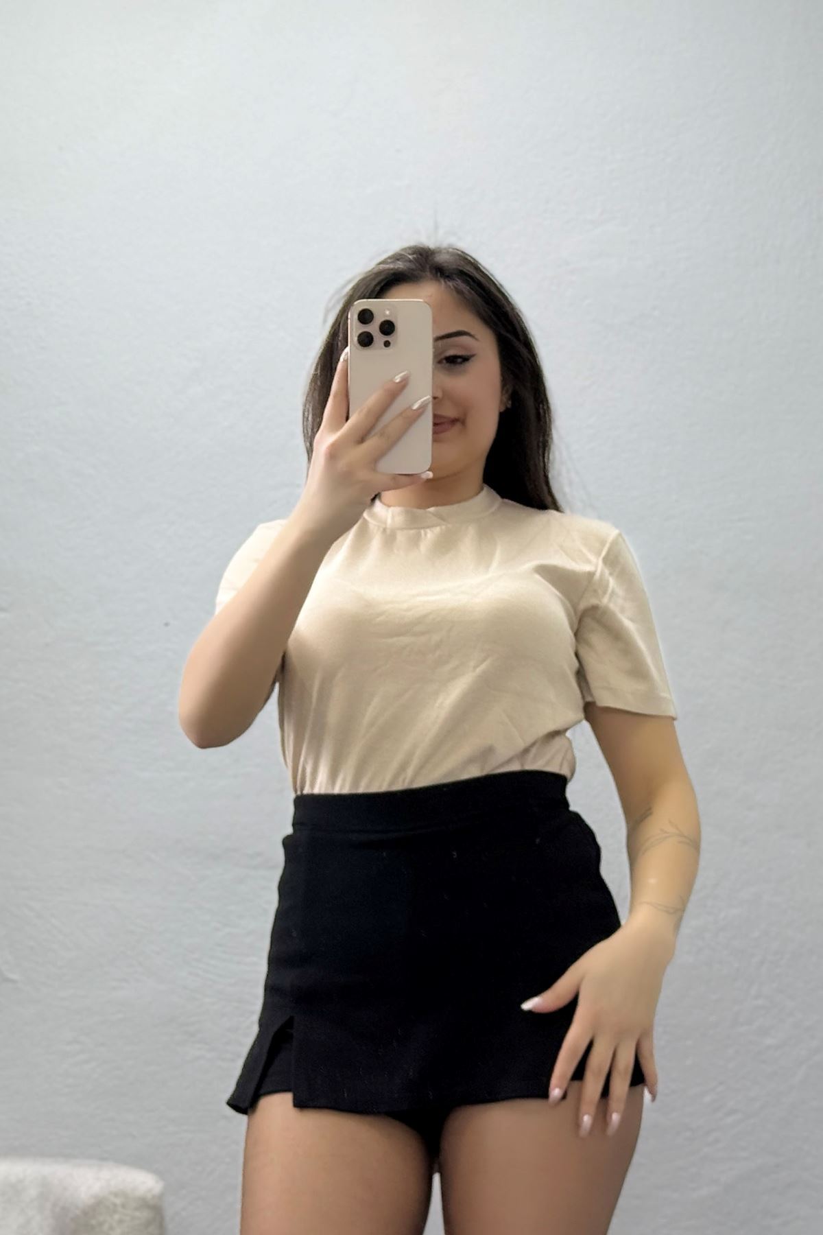 Lefon Modal Crop Tişört Bej - 50643.444.