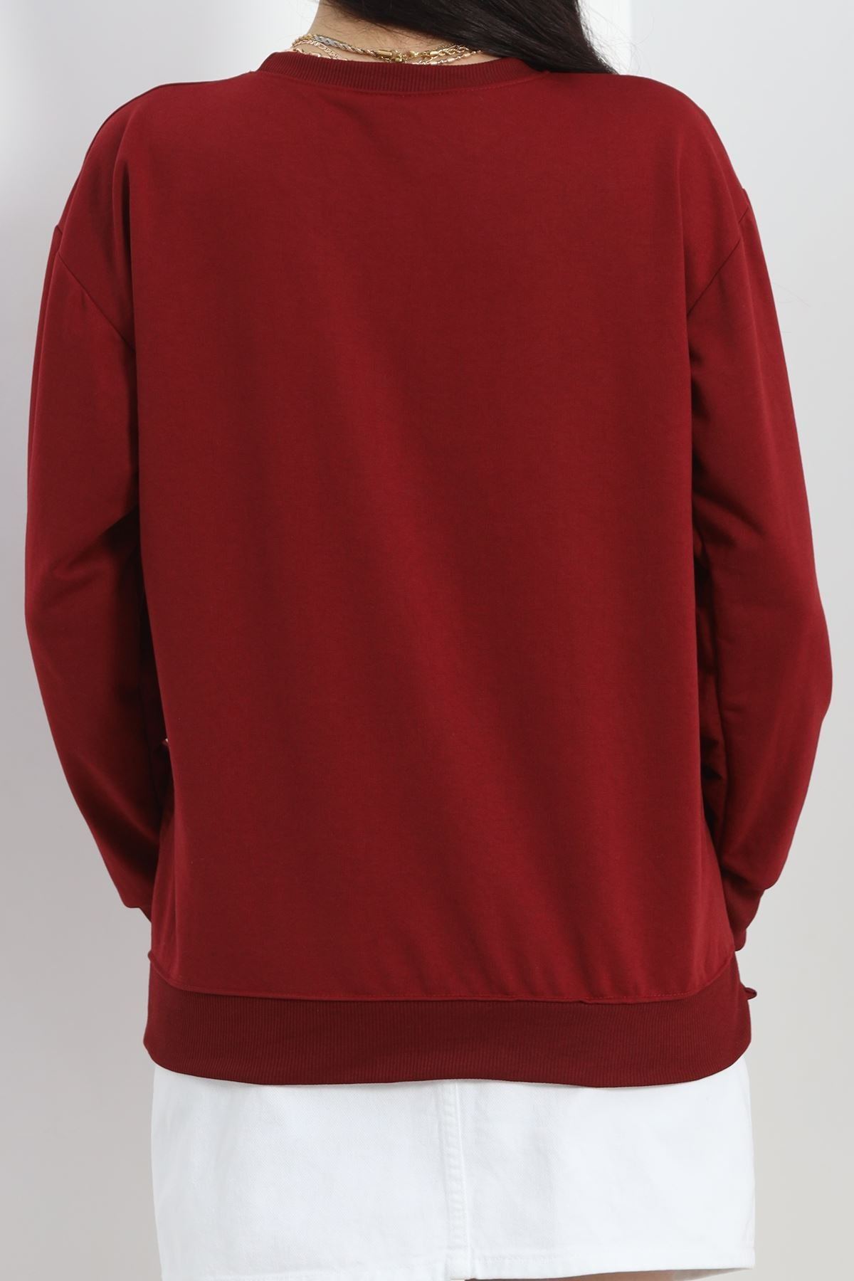 2 İp Bisiklet Yaka Sweat Bordo - 20790.1878.