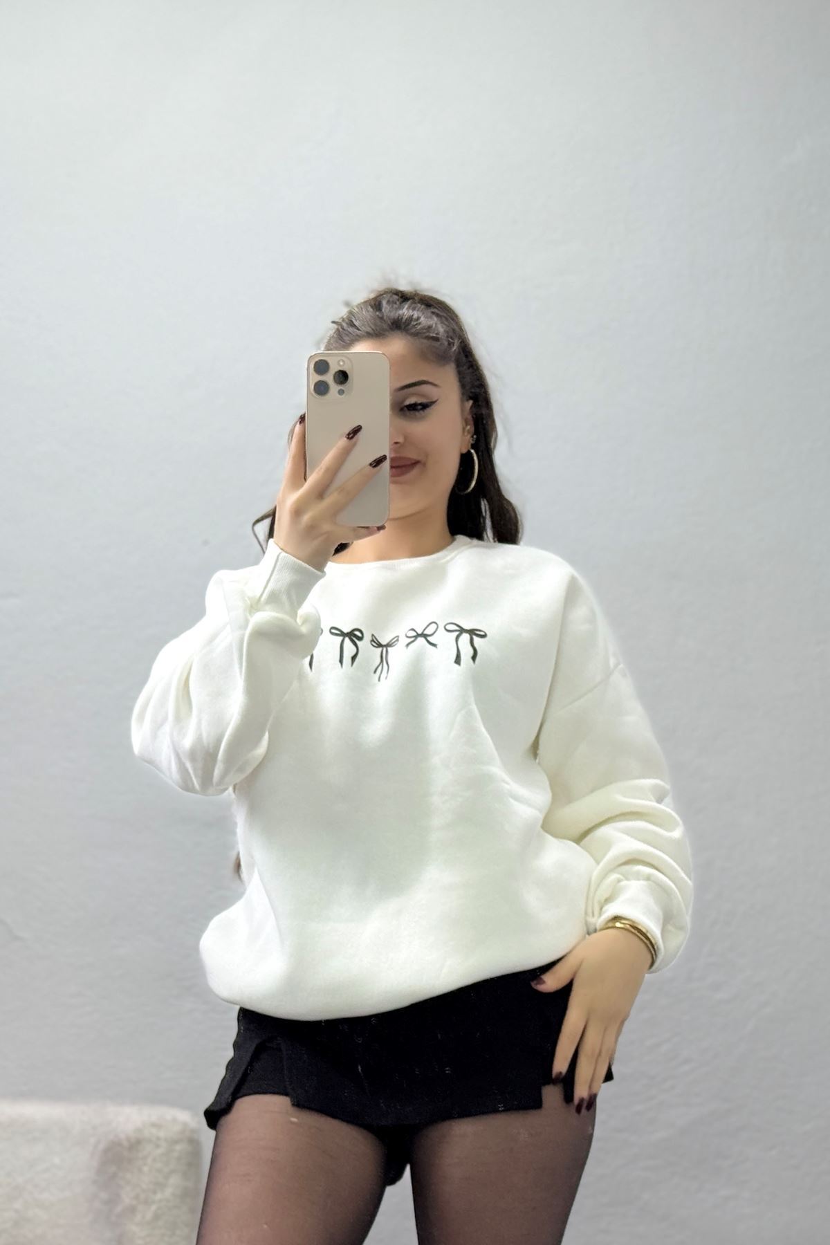 3 İplik Baskılı Sweat Beyazsiyah - 42243.1878.