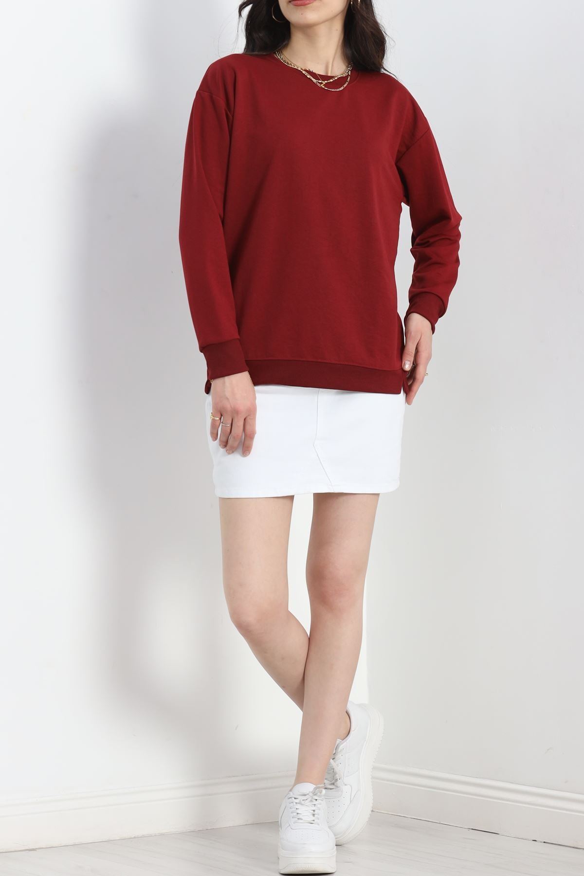 2 İp Bisiklet Yaka Sweat Bordo - 20790.1878.