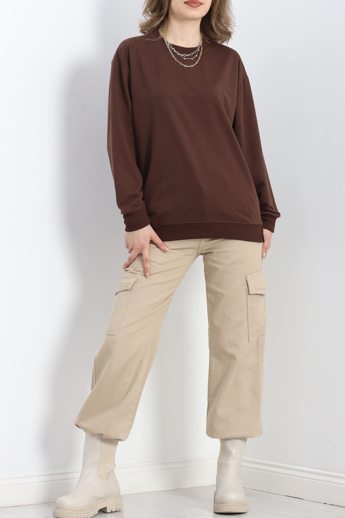 2 İp Bisiklet Yaka Sweat Kahve - 20790.1878.