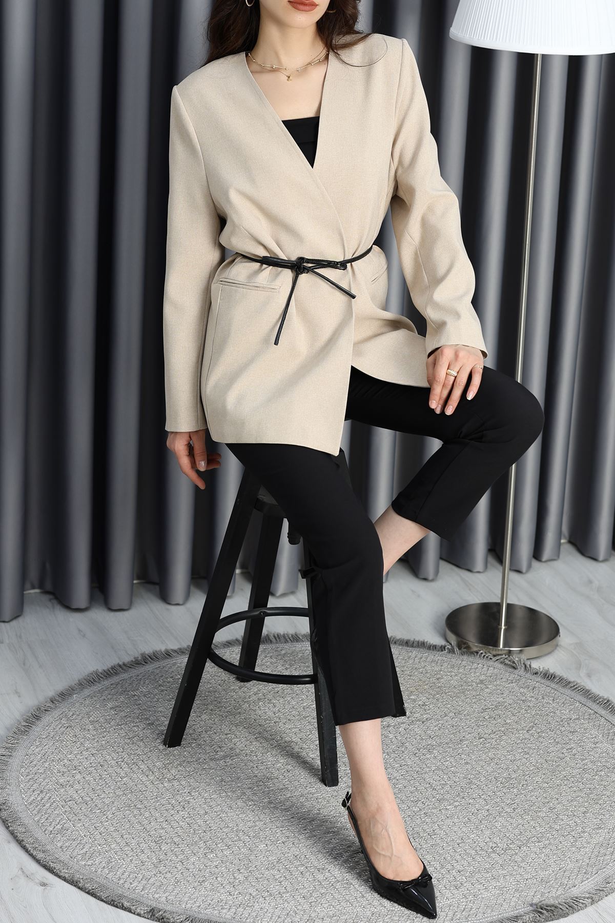 Efruza Marka Bağlamalı Poliviskon Ceket Taş - 70106.1991.