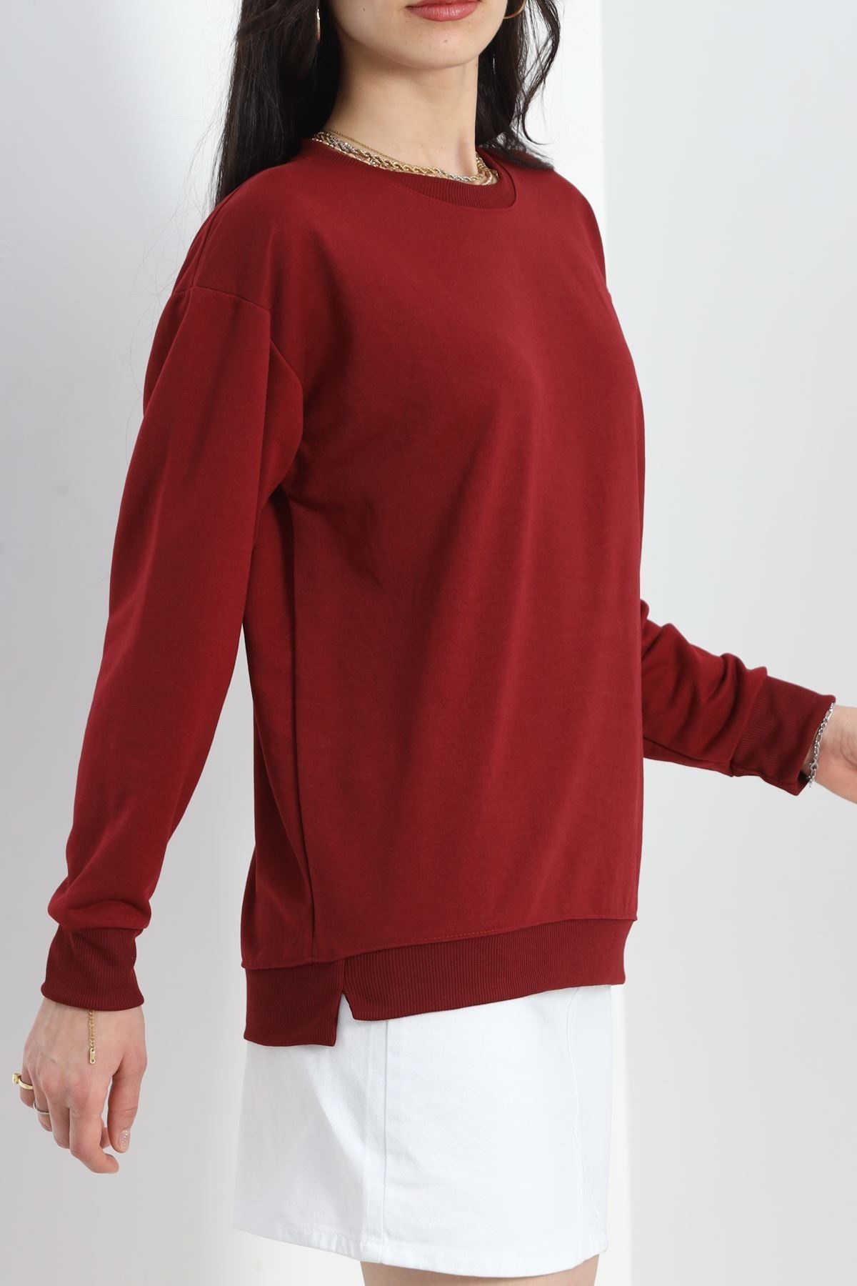 2 İp Bisiklet Yaka Sweat Bordo - 20790.1878.