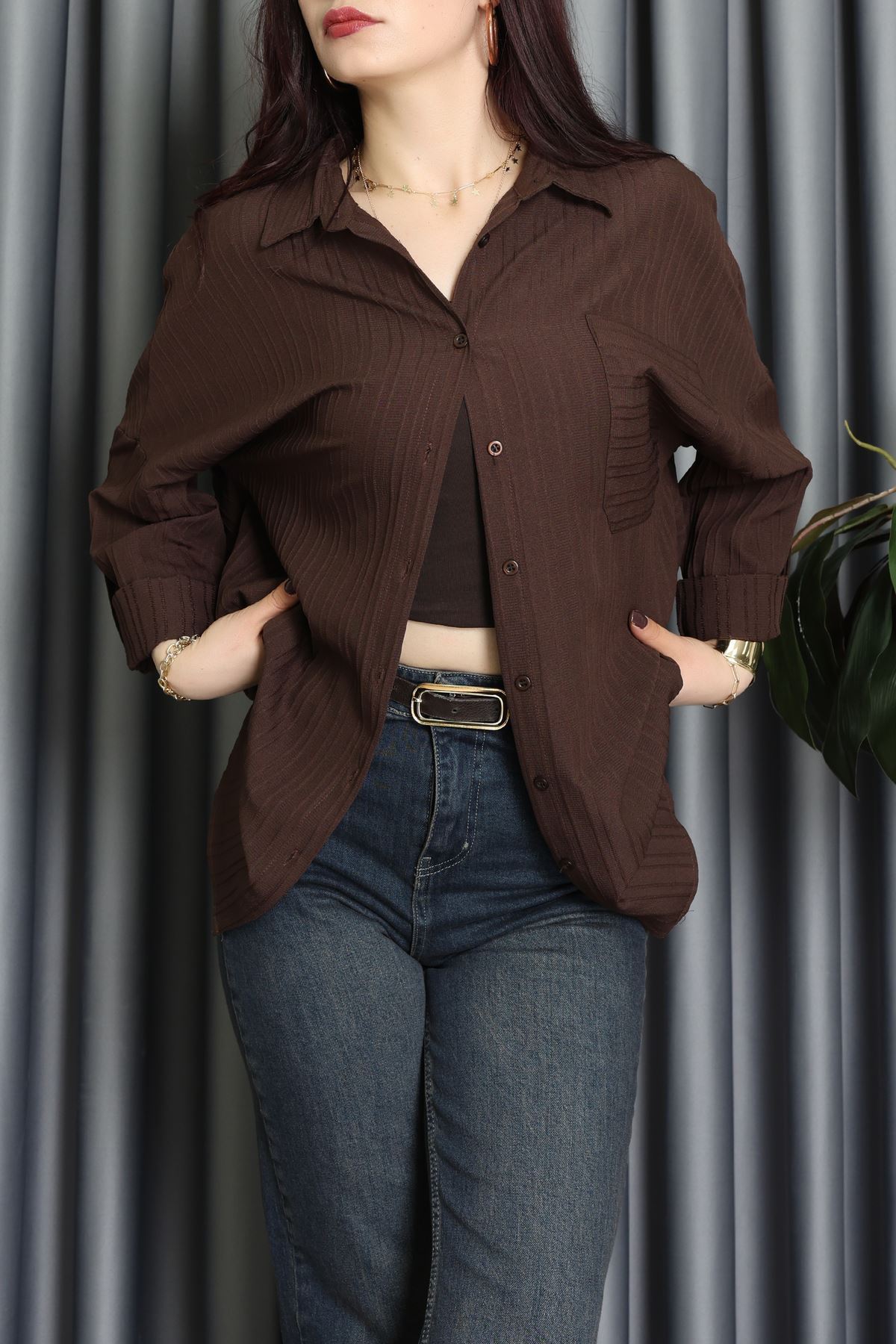 Siena Kumaş Gömlek Kahverengi - 2357.1602.