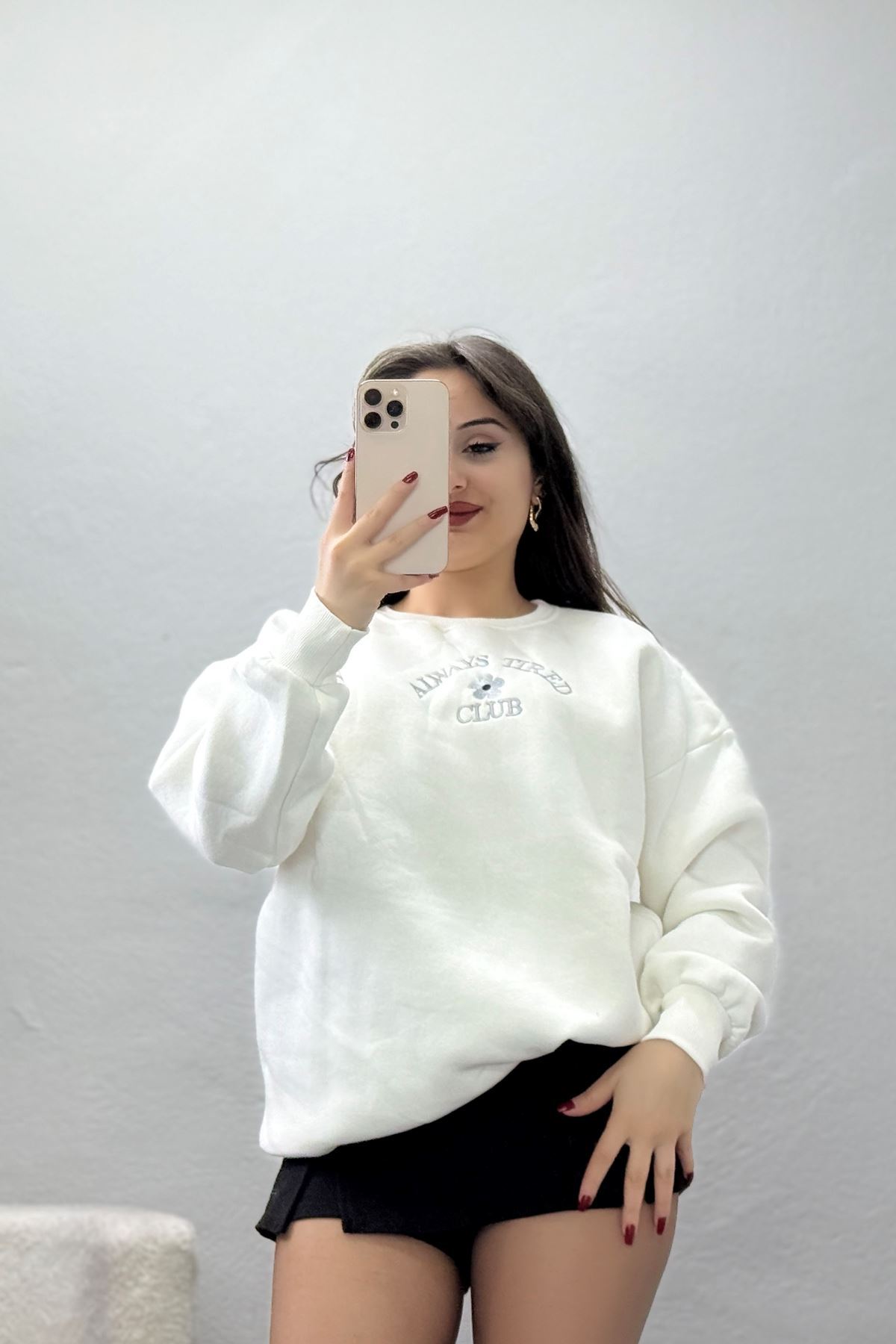 3 İplik Bisiklet Yaka Sweat Beyaz - 42239.1878.