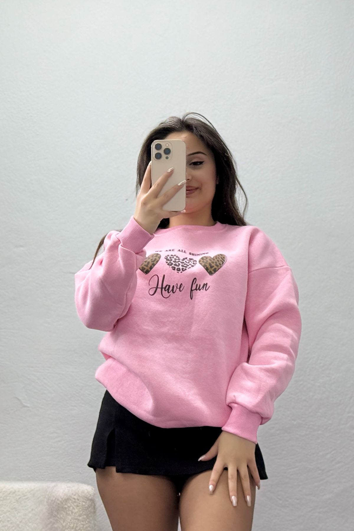 3 İplik Bisiklet Yaka Sweat Pembe - 42236.1878.