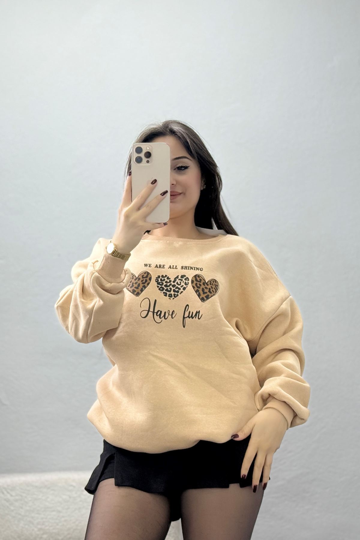 3 İplik Bisiklet Yaka Sweat Bej - 42236.1878.