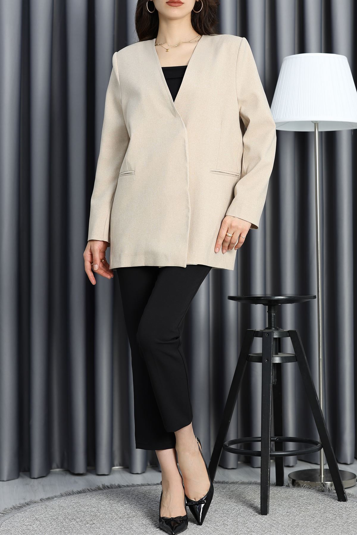 Efruza Marka Bağlamalı Poliviskon Ceket Taş - 70106.1991.