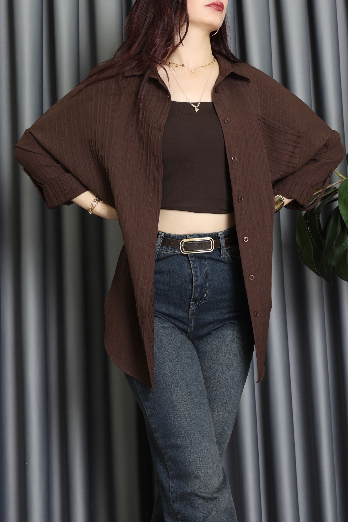 Siena Kumaş Gömlek Kahverengi - 2357.1602.