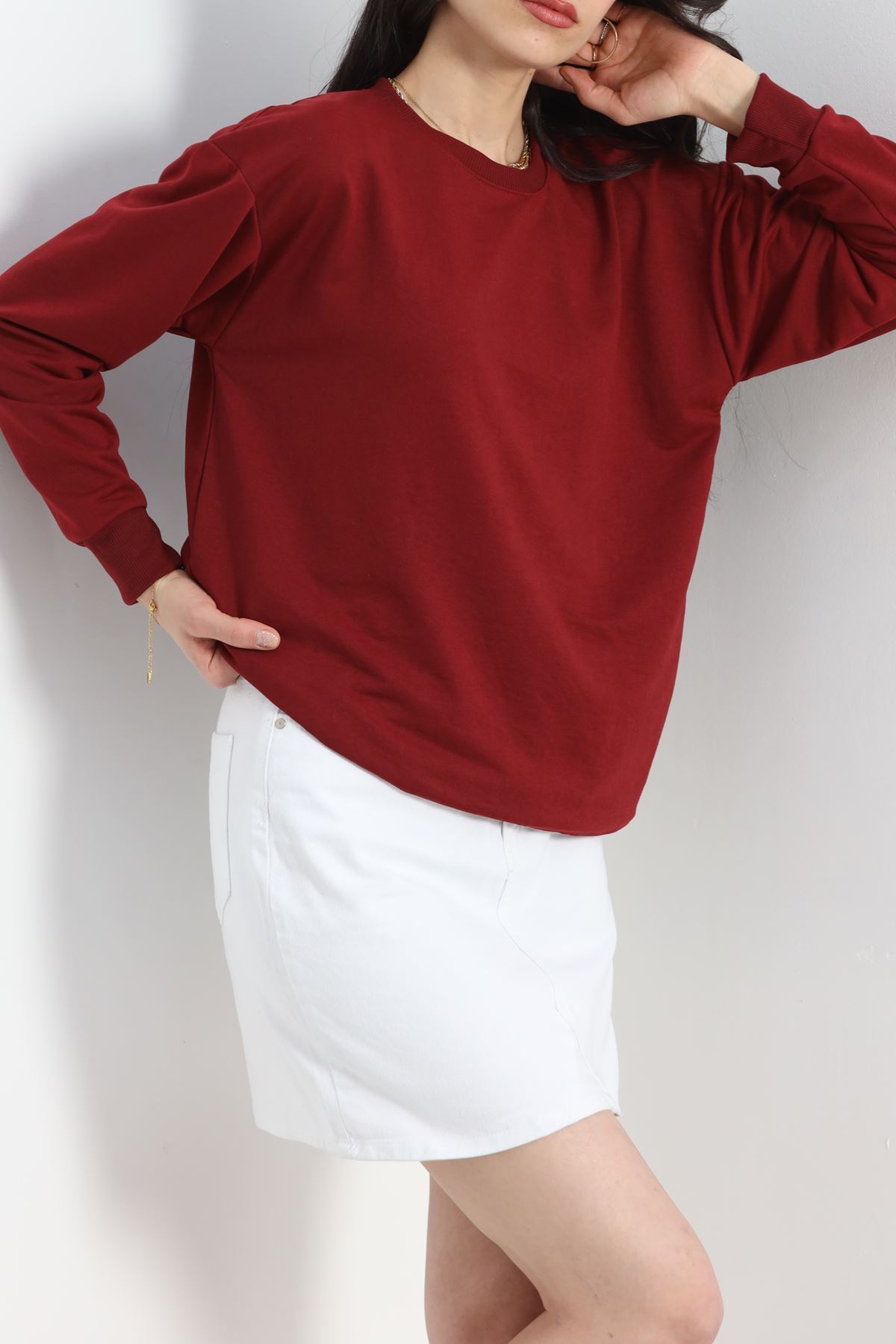 2 İp Bisiklet Yaka Sweat Bordo - 20790.1878.