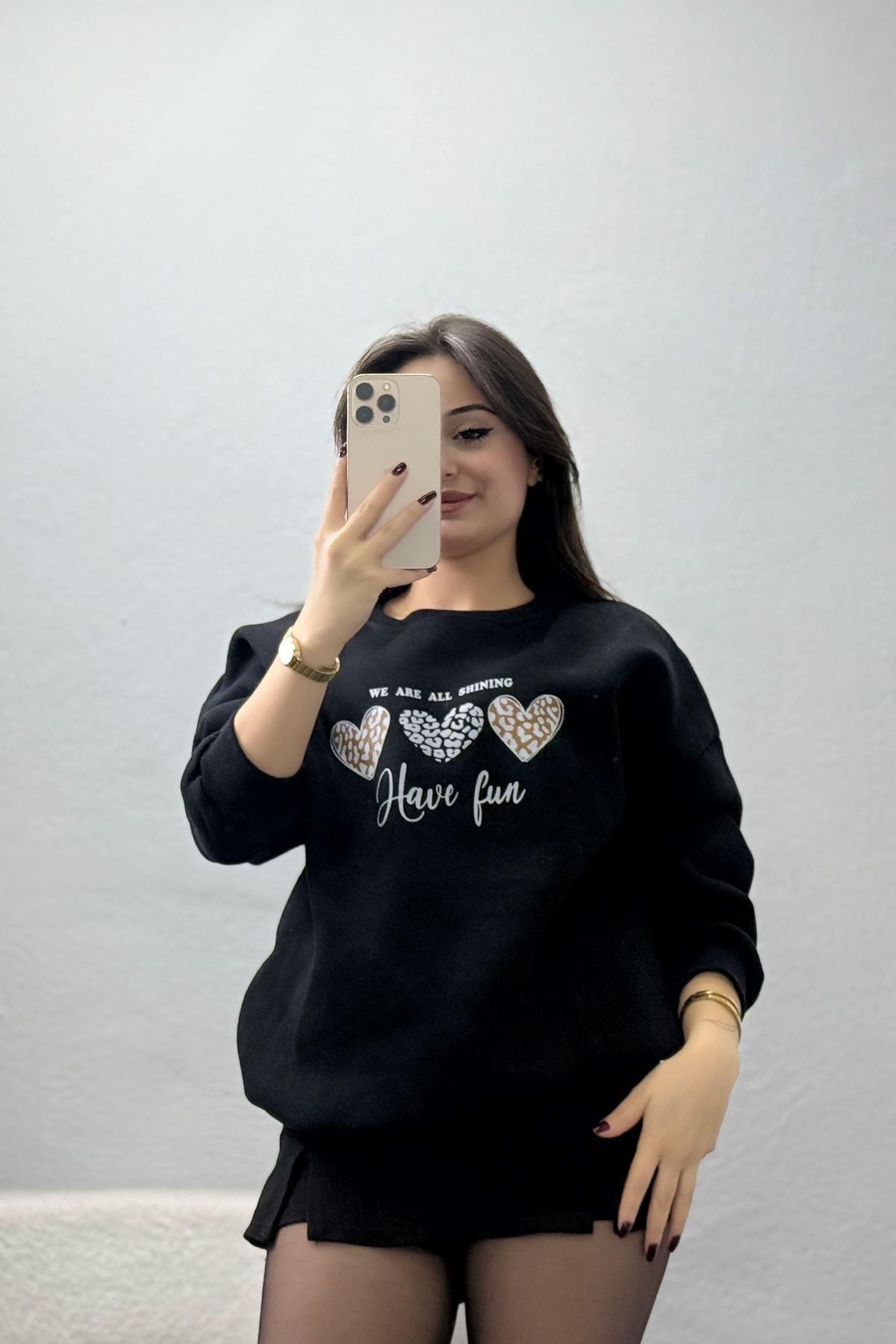 3 İplik Bisiklet Yaka Sweat Siyah - 42236.1878.