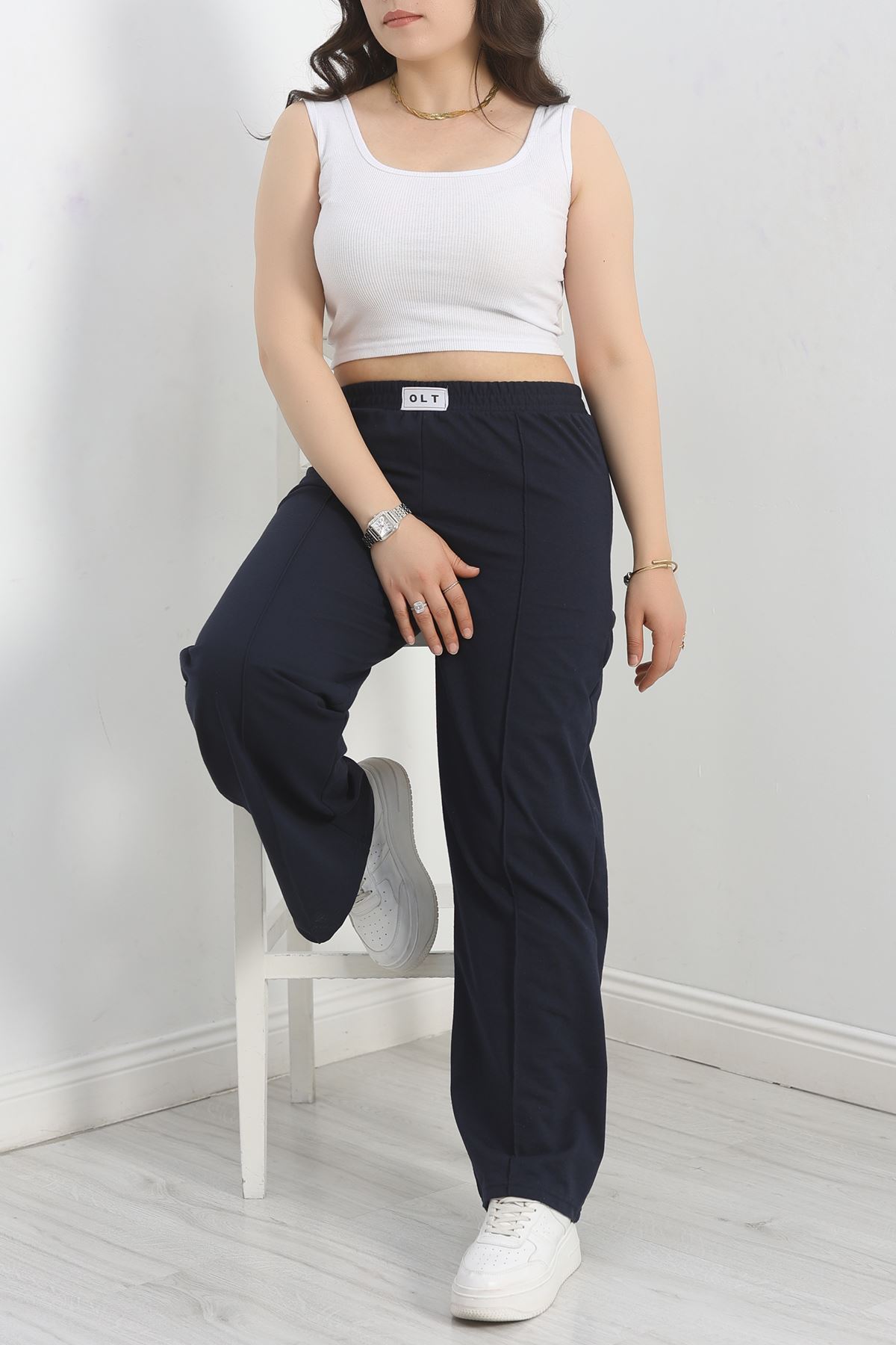 Çımalı Armalı Büyük Beden Eşofman Altı Lacivert - 20231.1005.