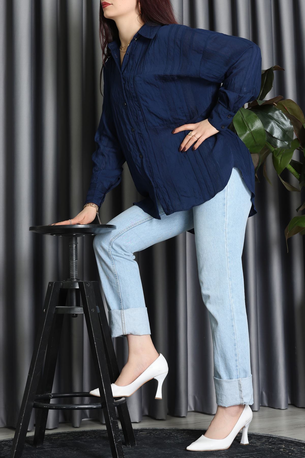 Geniş Çizgili Buklet Oversize Gömlek Laci - 70995.1934.