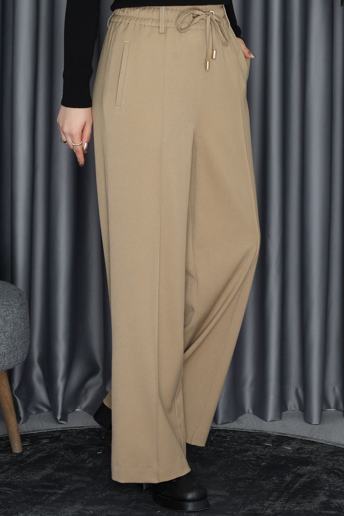 Dilvin Geniş Paça Yumuşak Pantolon Camel - 72170.2100.