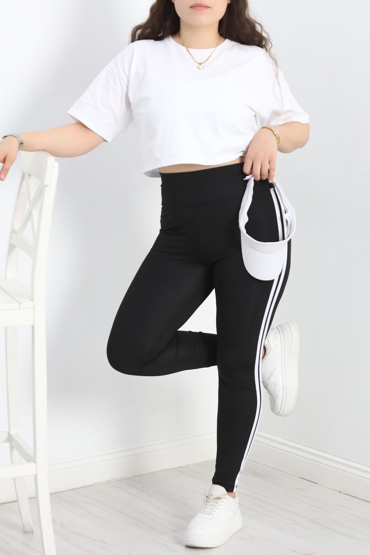 Şeritli Battal Geniş Kemer Tayt Siyah - 50125.1098.