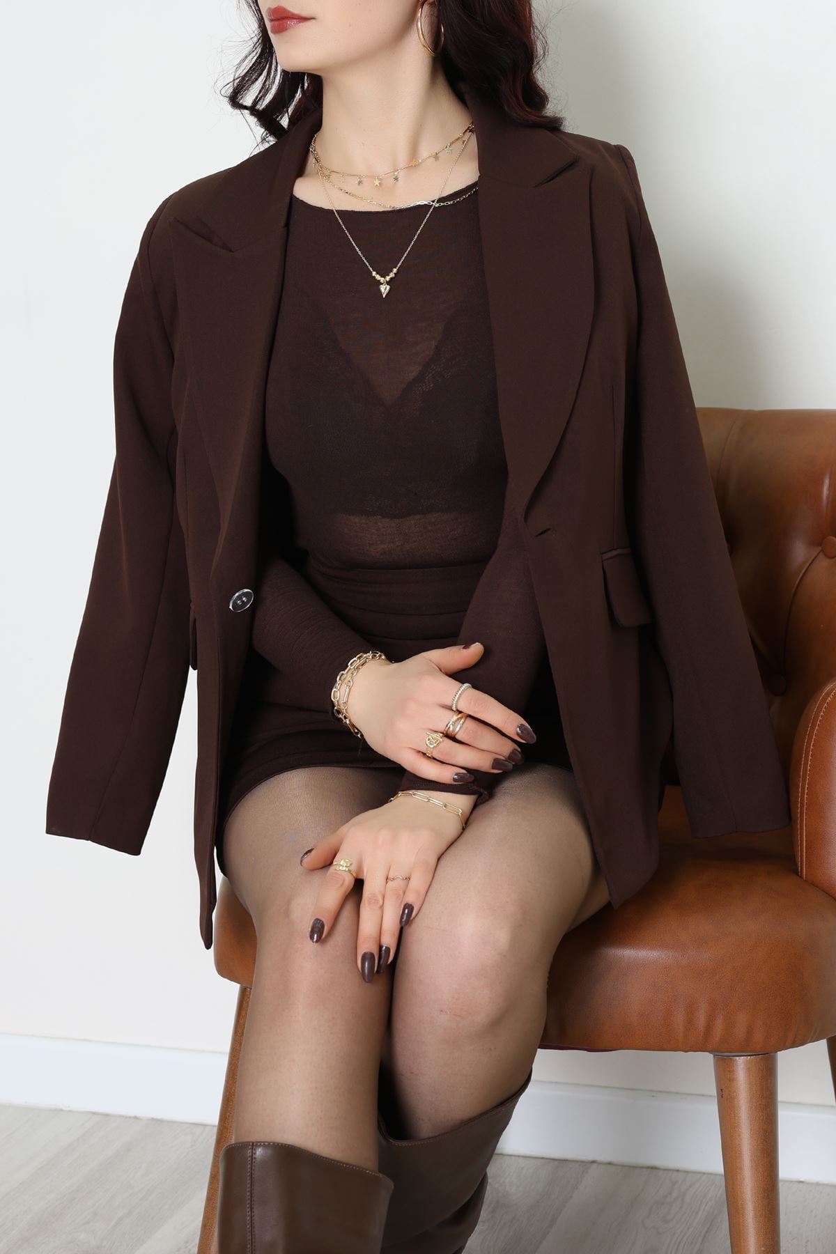 Dabıl Kumaş Astarlı Blazer Ceket Kahve - 2148.1991.