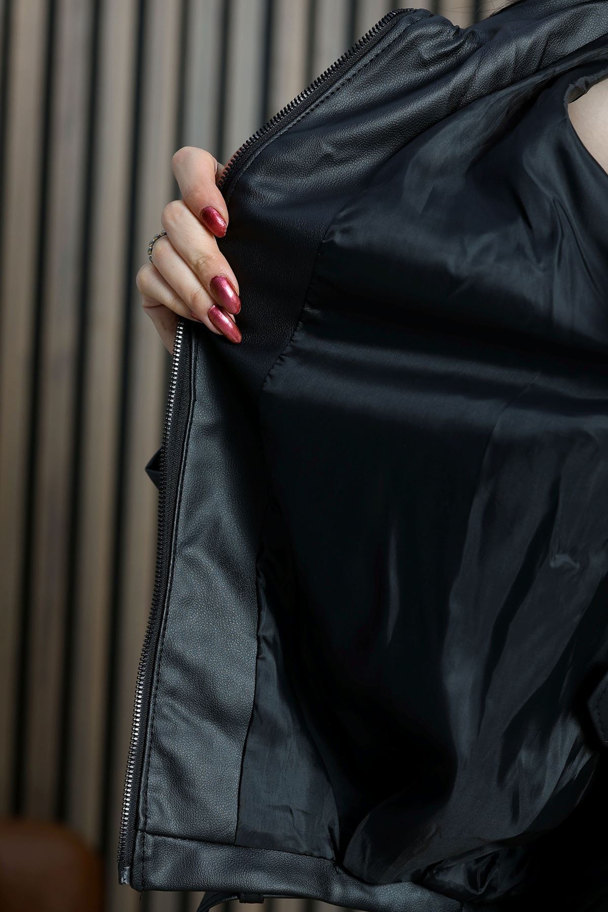 Kemerli Deri Ceket Siyah - 2017.2089.