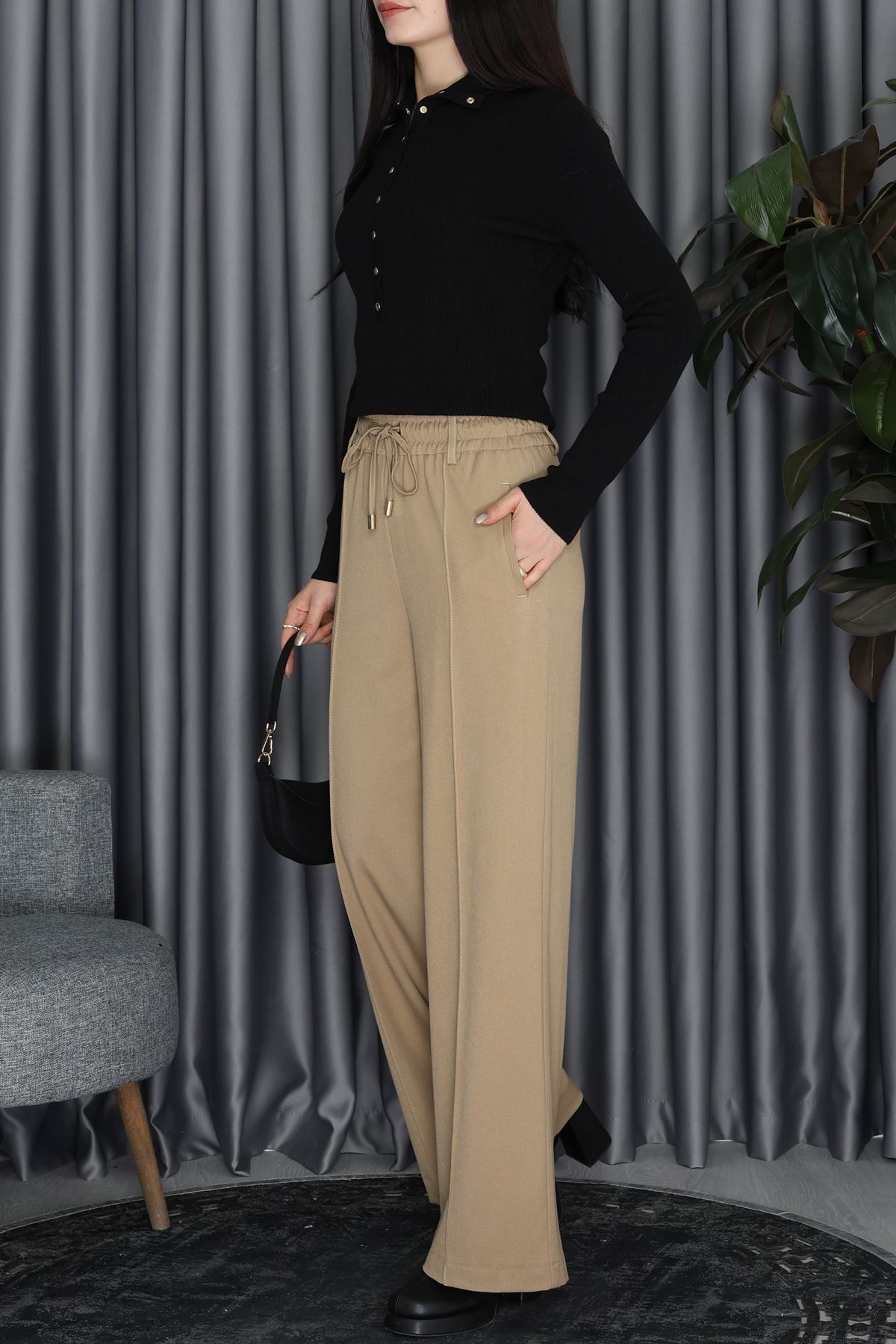 Dilvin Geniş Paça Yumuşak Pantolon Camel - 72170.2100.