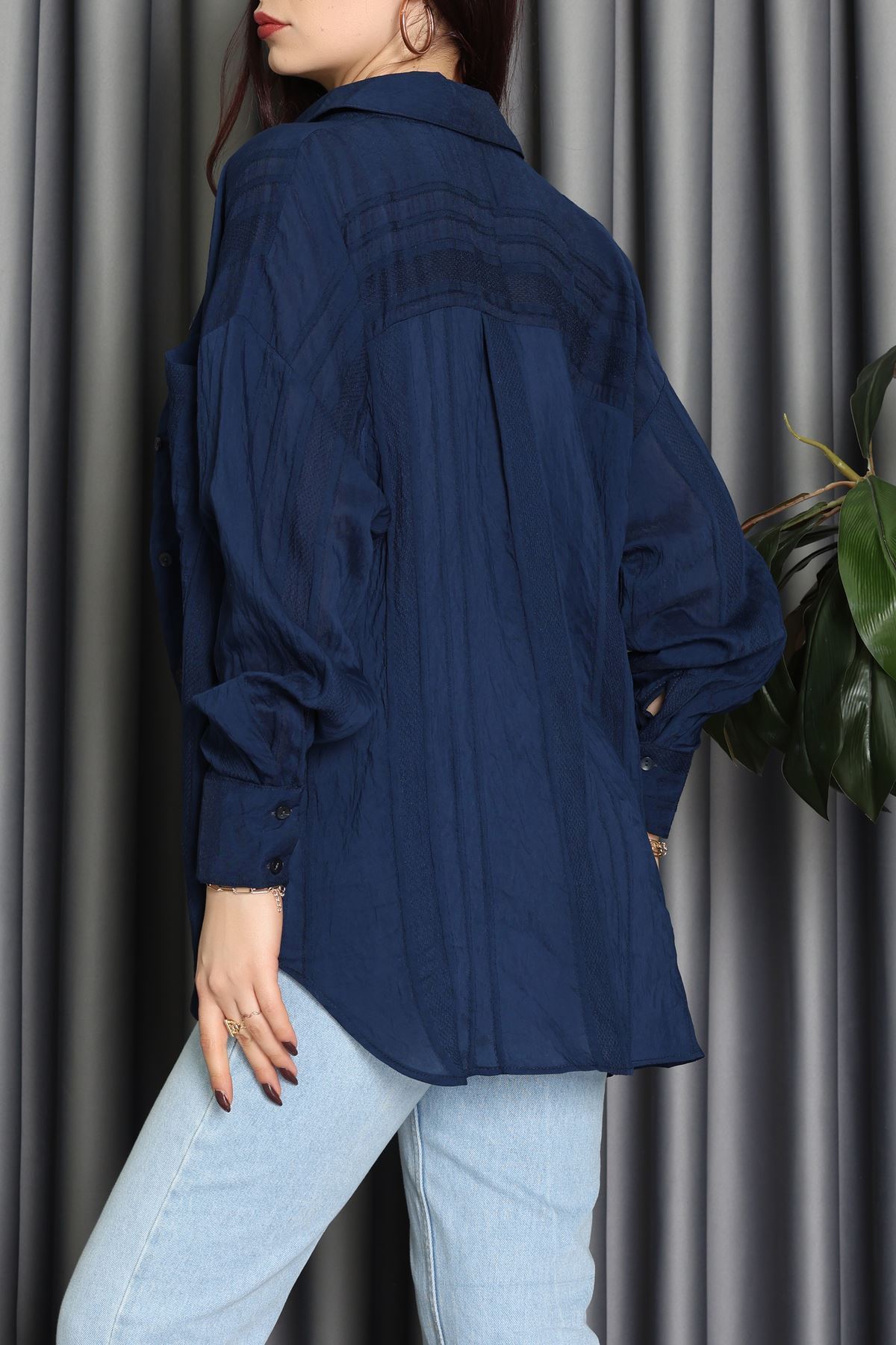 Geniş Çizgili Buklet Oversize Gömlek Laci - 70995.1934.