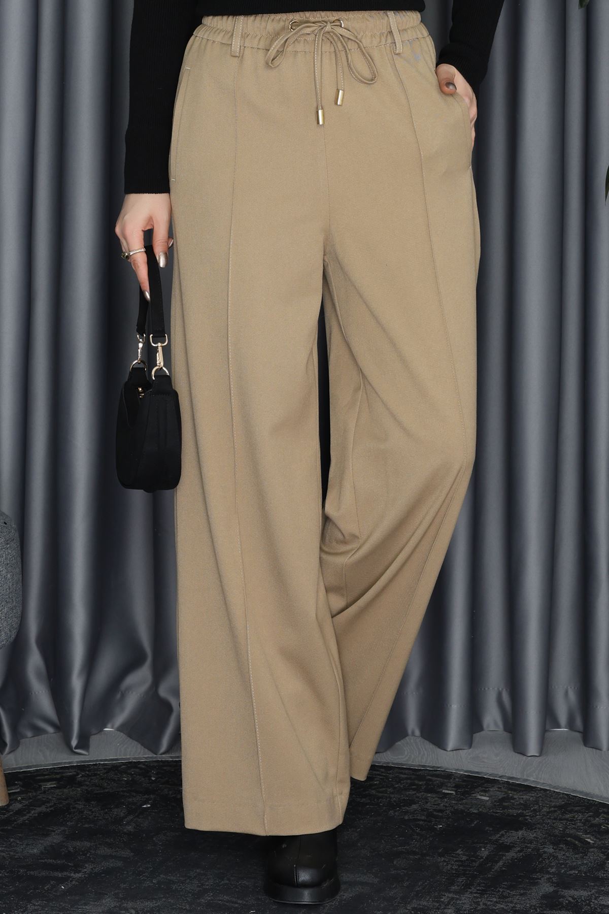 Dilvin Geniş Paça Yumuşak Pantolon Camel - 72170.2100.