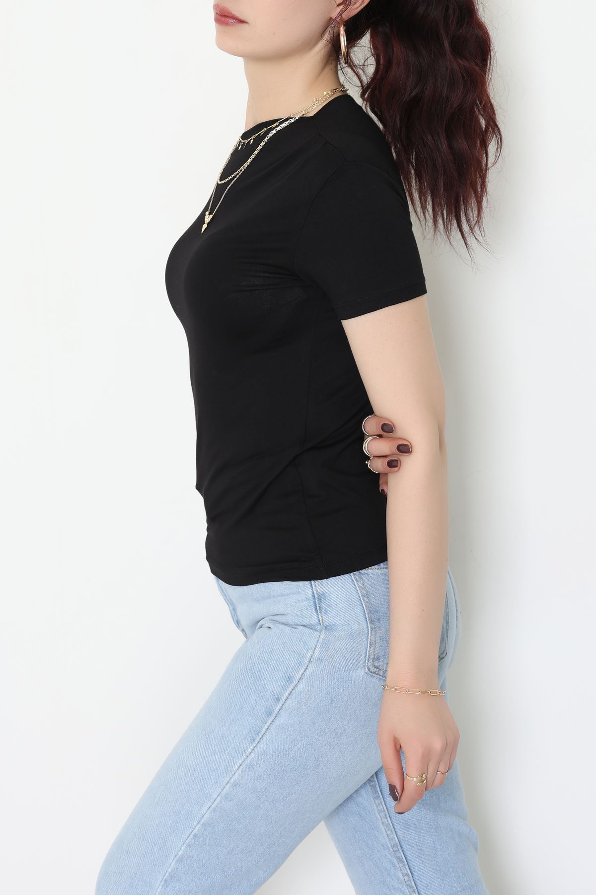 Tek Omuzu Açık Büzgülü Viskon Bluz Siyah - 61365.1256.