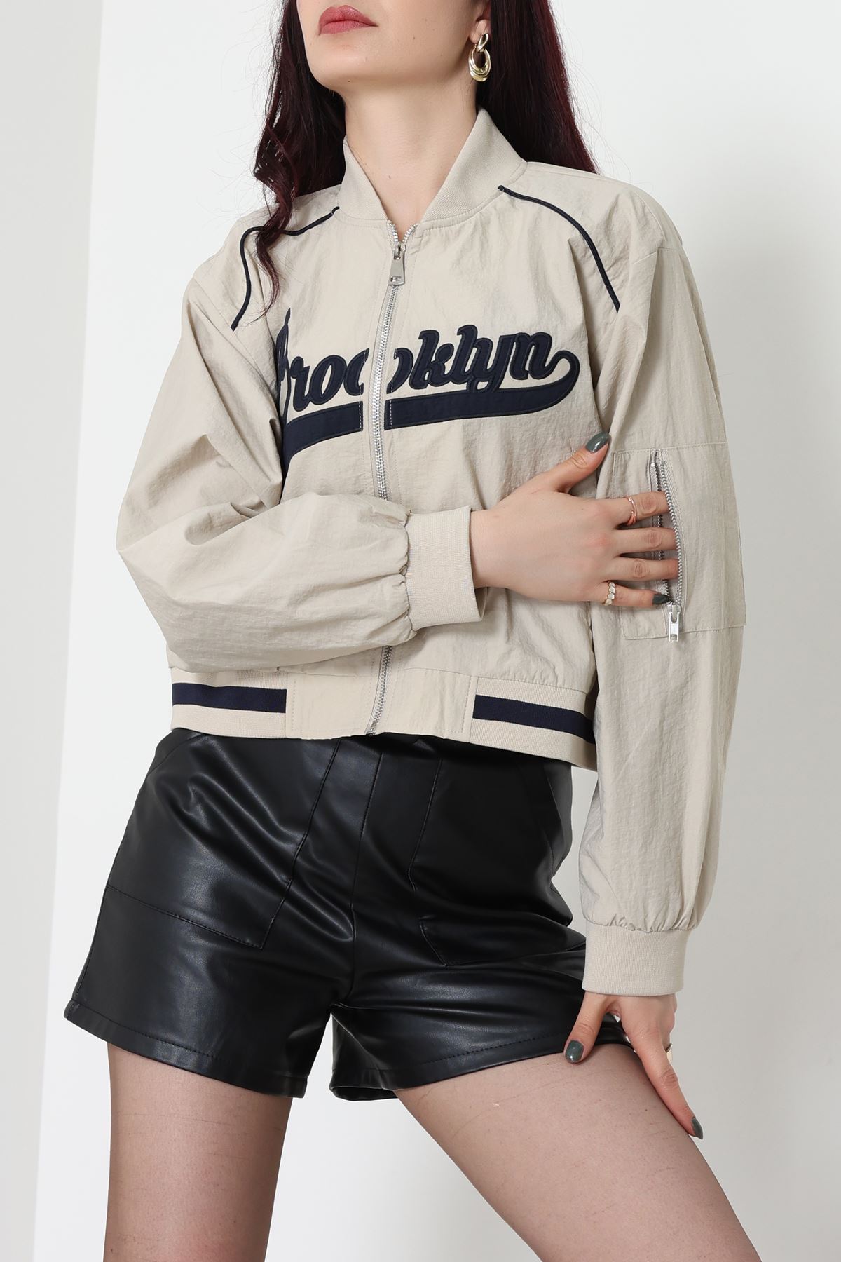 Quzu Ribana Detaylı Astarlı Bomber Ceket Bej - 42823.2002.