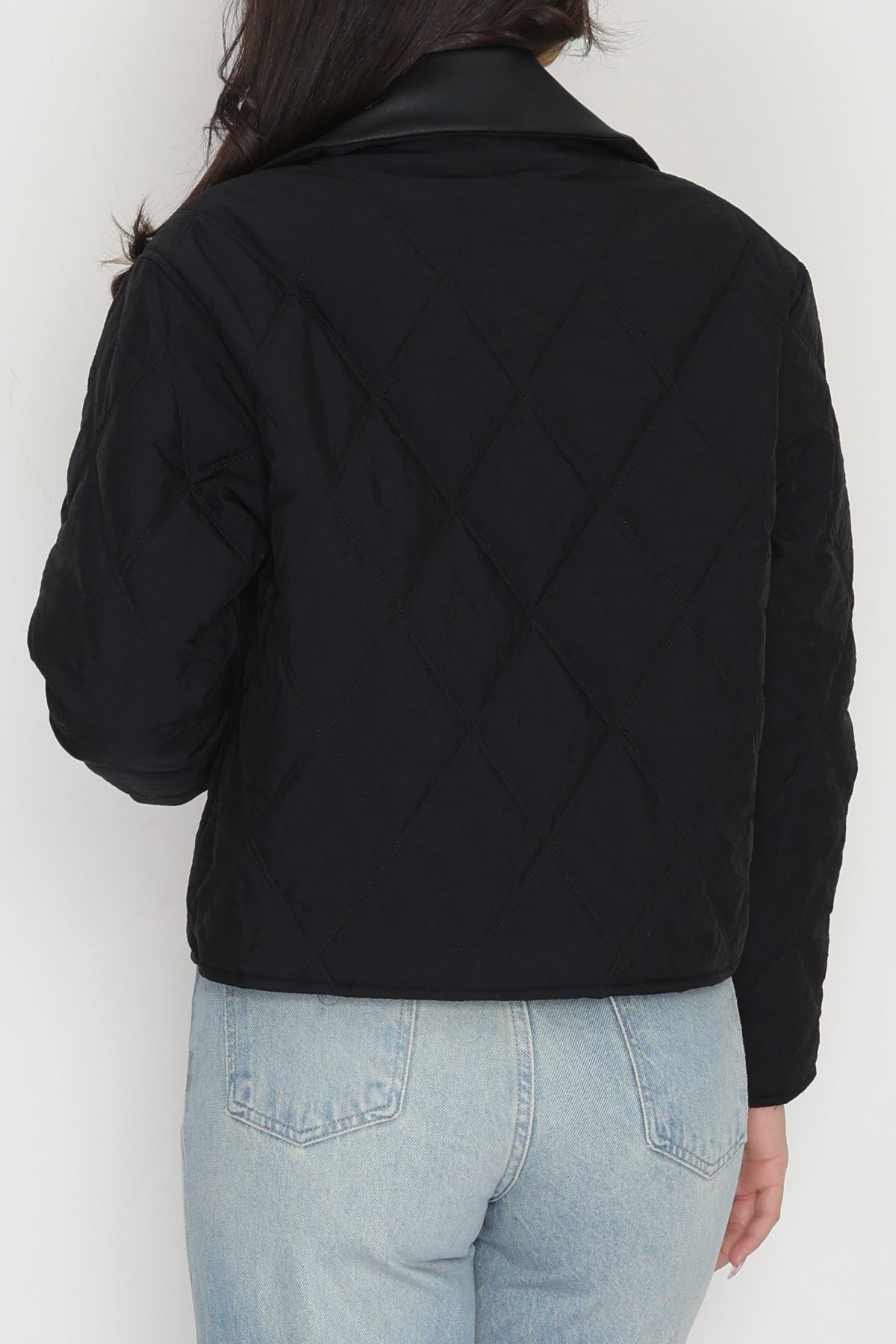 Deri Yaka Astarlı Kapitone Mont Siyah - 31632.439.