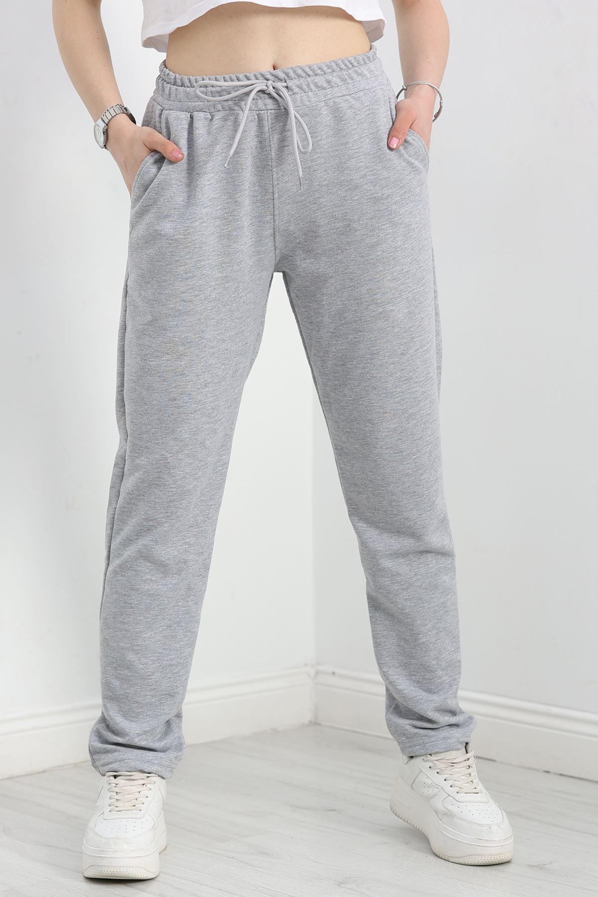 A Kalite 2 İplik Düz Paça Eşofman Altı Gri - 40509.1431.