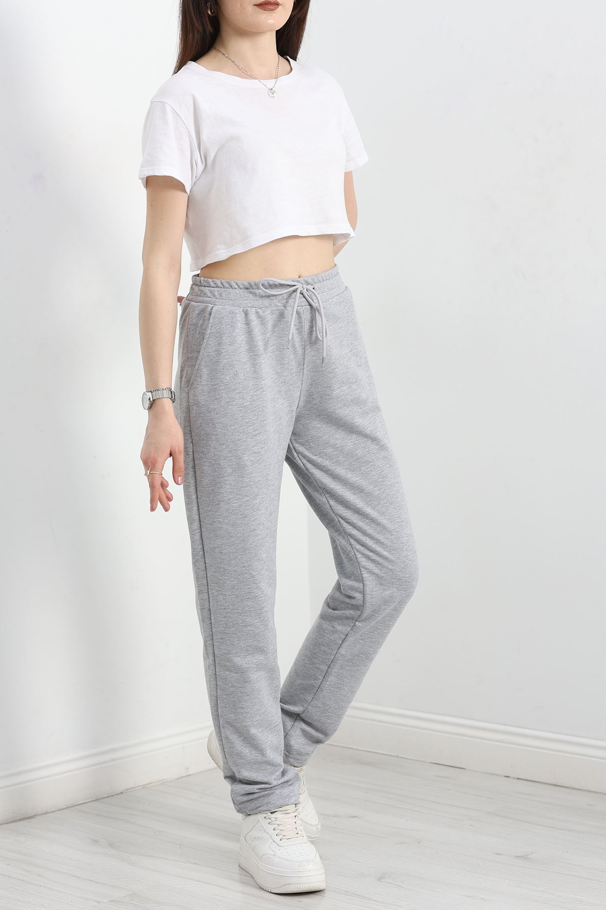 A Kalite 2 İplik Düz Paça Eşofman Altı Gri - 40509.1431.