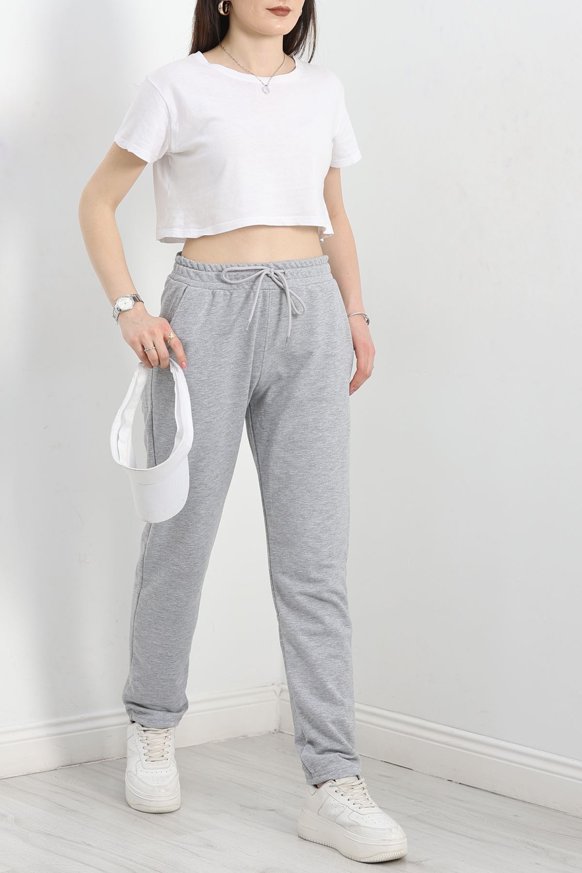 A Kalite 2 İplik Düz Paça Eşofman Altı Gri - 40509.1431.