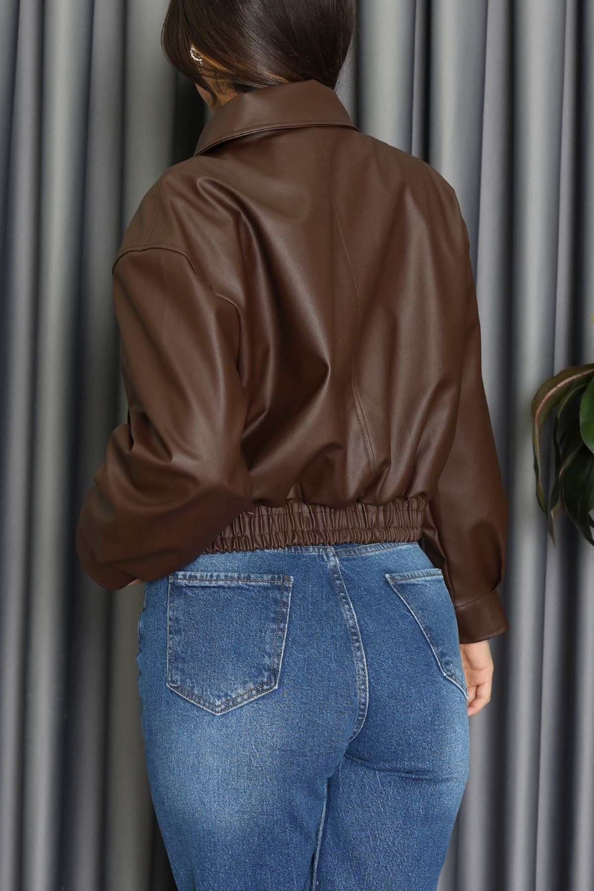 Beli Lastikli Deri Ceket Kahve - 31857.2089.