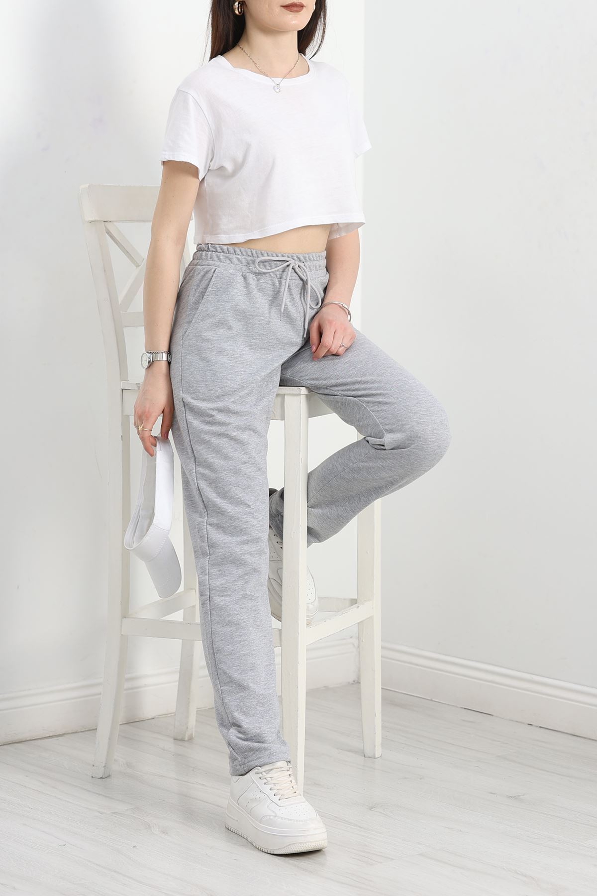 A Kalite 2 İplik Düz Paça Eşofman Altı Gri - 40509.1431.